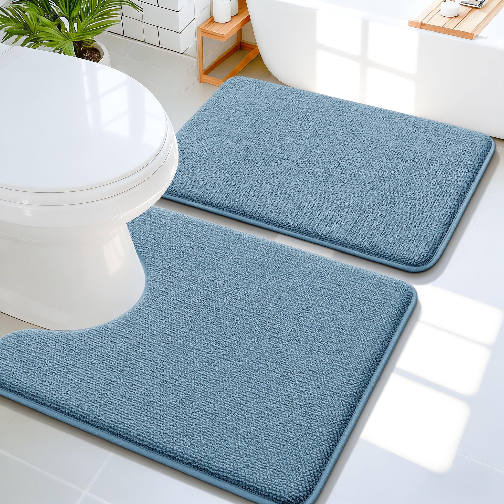 OLANLY Bathroom Rugs Sets 2 Piece, Soft Absorbent Memory Foam Bath Rug Set, Non-Slip, Quick Dry, Machine Washable Bath Mats for Bathroom, Home Decor Accessories (30"x20"+24"x16", Grey)