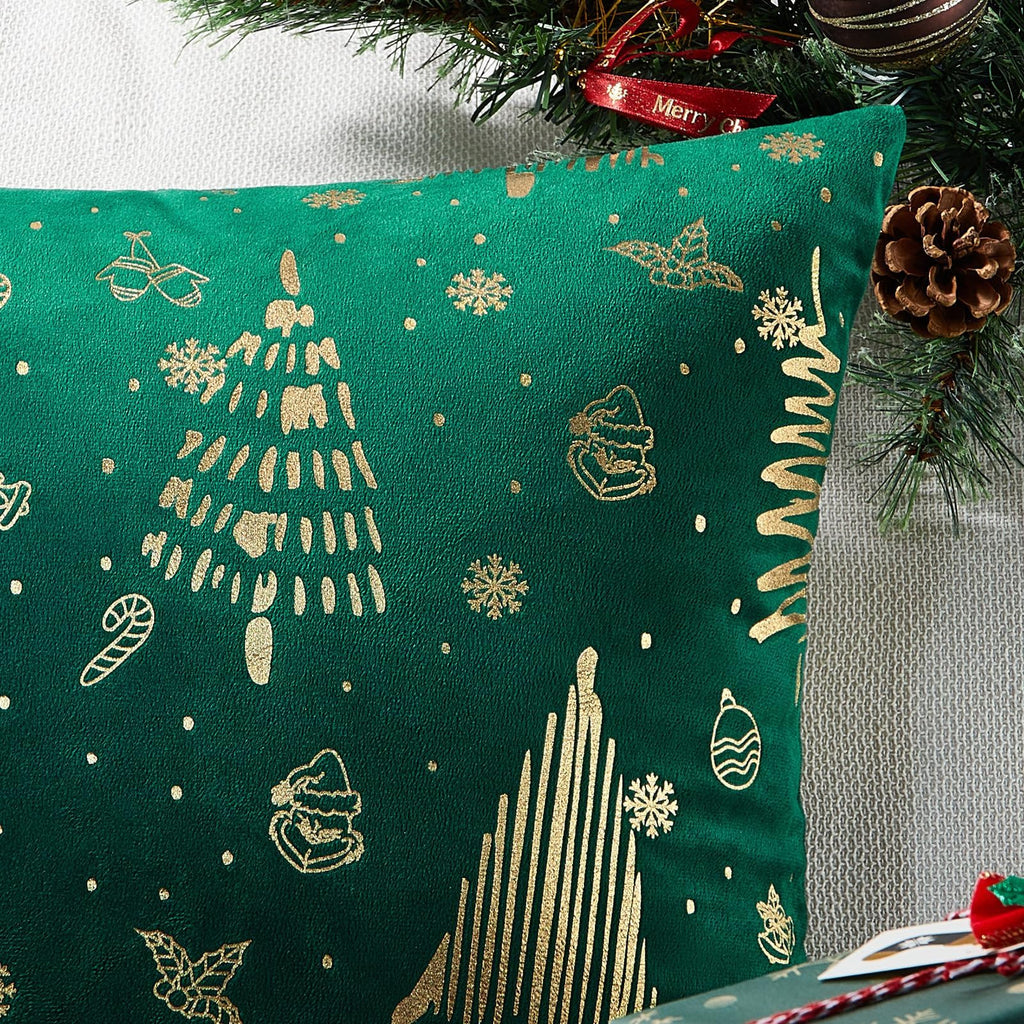Topfinel Christmas Velvet Throw Pillow Covers Set of 2,Decorative Pillow Cover Red Xmas Gold Stamping Cushion Cases for Bedroom Livingroom Couch Christmas Indoor Home Decor 18x18 Inches