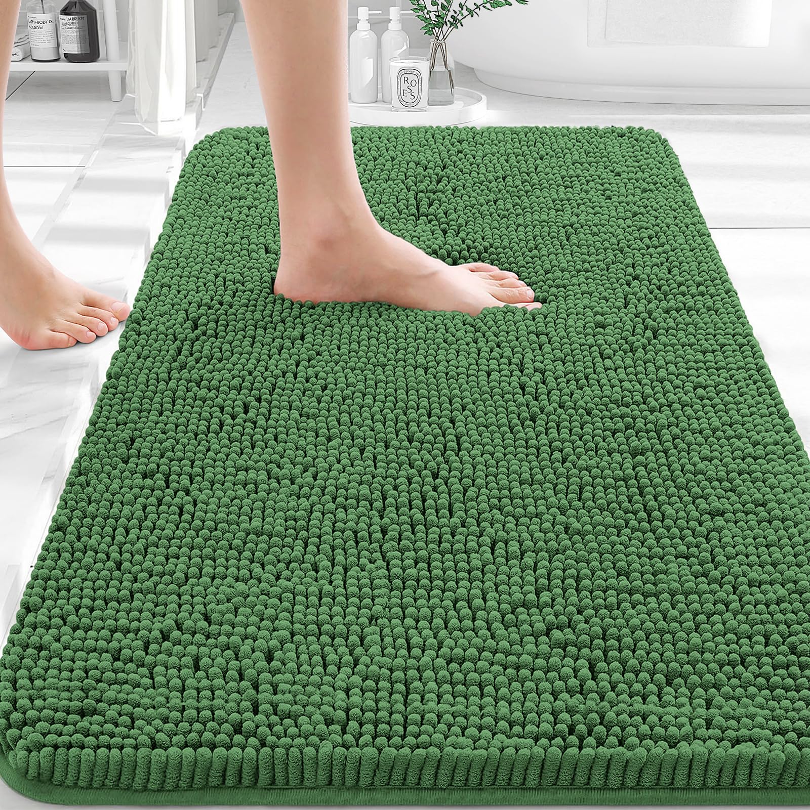 OLANLY Bathroom Rugs 30x20, Extra Soft Absorbent Chenille Bath Rugs, Rubber Backing Quick Dry, Machine Washable Bath Mats for Bathroom Floor, Tub and Shower, Home Decor Accessories, Grey