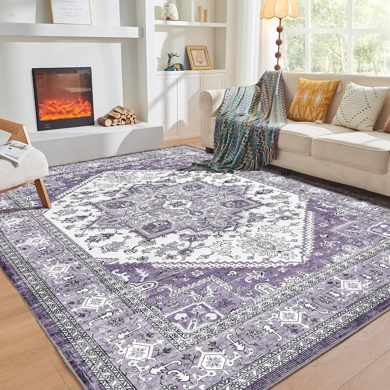 OPPODREAM Soft Area Rugs 5x7, 5x7 Washable Rug with Non Slip Backing, 5 x 7 Faux Cashmere Low-Pile Carpet, Brown