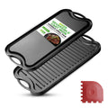 NutriChef Cast Iron Reversible Griddle 18x10 Inch – Pre-Seasoned Flat Top & Ridged Grill Side, Stove Top Griddle for Gas Grill, Outdoor & Indoor Cooking