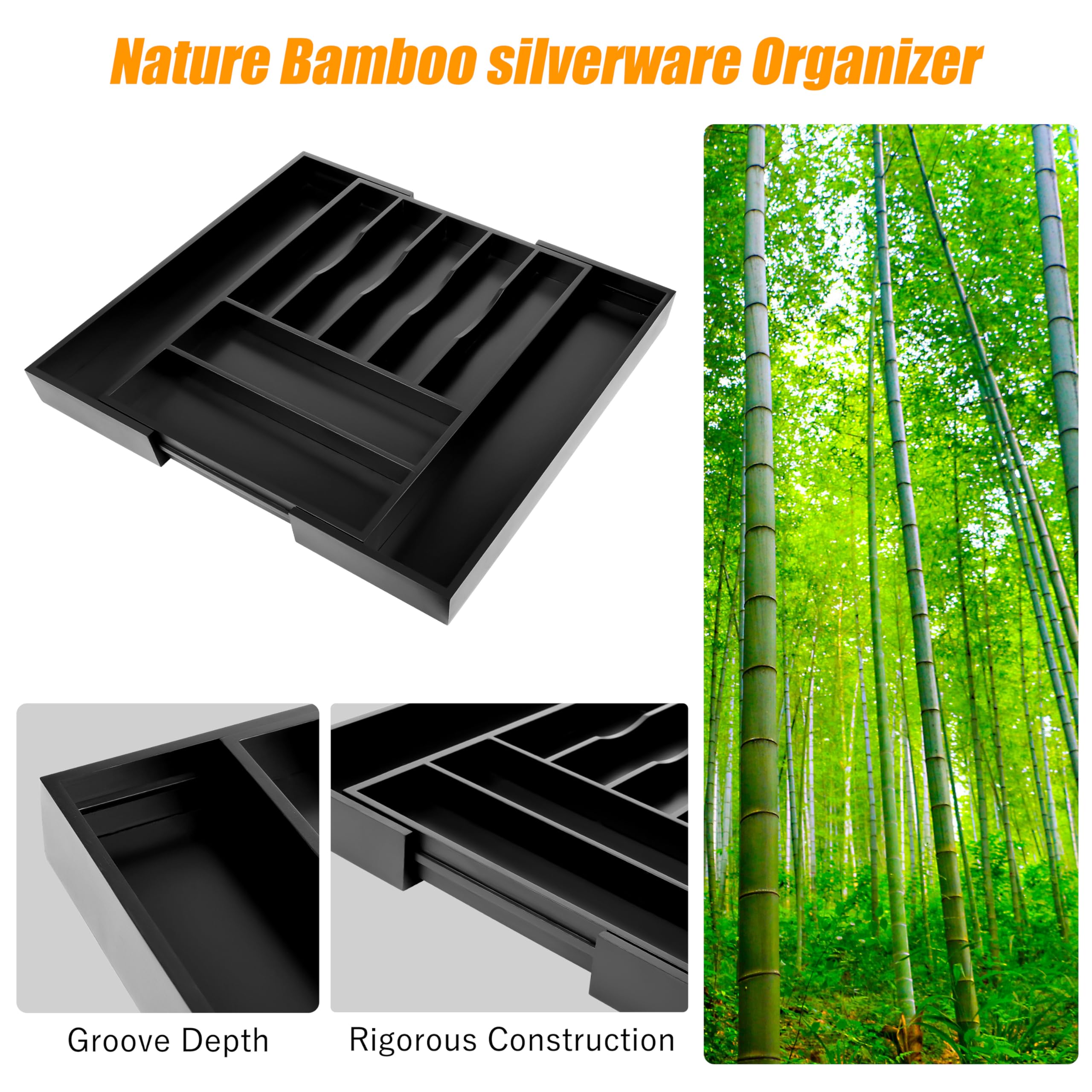 Bellsal Silverware Organizer Kitchen Drawer Organizer Expandable Bamboo Utensil Holder Cutlery Tray for Kitchen Utensil and Flatware Bedroom Office