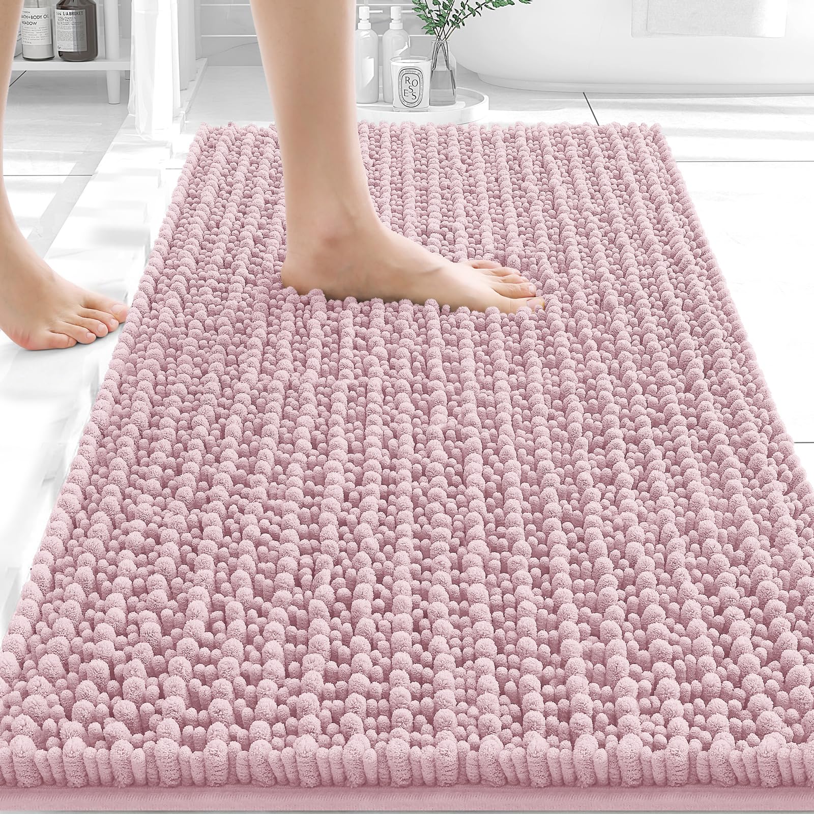OLANLY Bathroom Rug Mat 30x20, Thick Soft and Absorbent Chenille Bath Mat, Non-Slip Rubber Backing, Machine Washable Quick Dry Bath Rugs for Tub Shower Floor, Home Decor Accessories, Grey