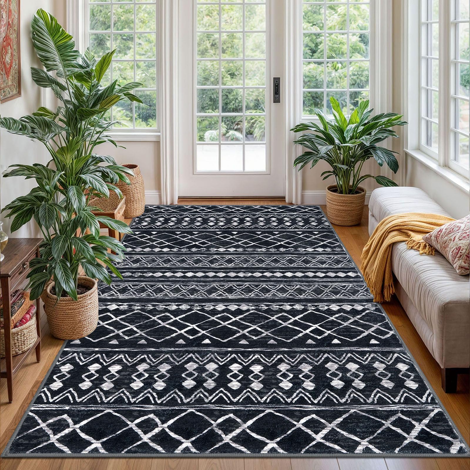 KUTA Washable Non-Slip Rugs for Entryway 2x3, Grey Moroccan Boho Small Area Rug, Ultra Soft Vintage Geometric Low-Pile Indoor Door Mat Floor Carpet for Indoor, Entrance, Kitchen, Bathroom, Bedroom