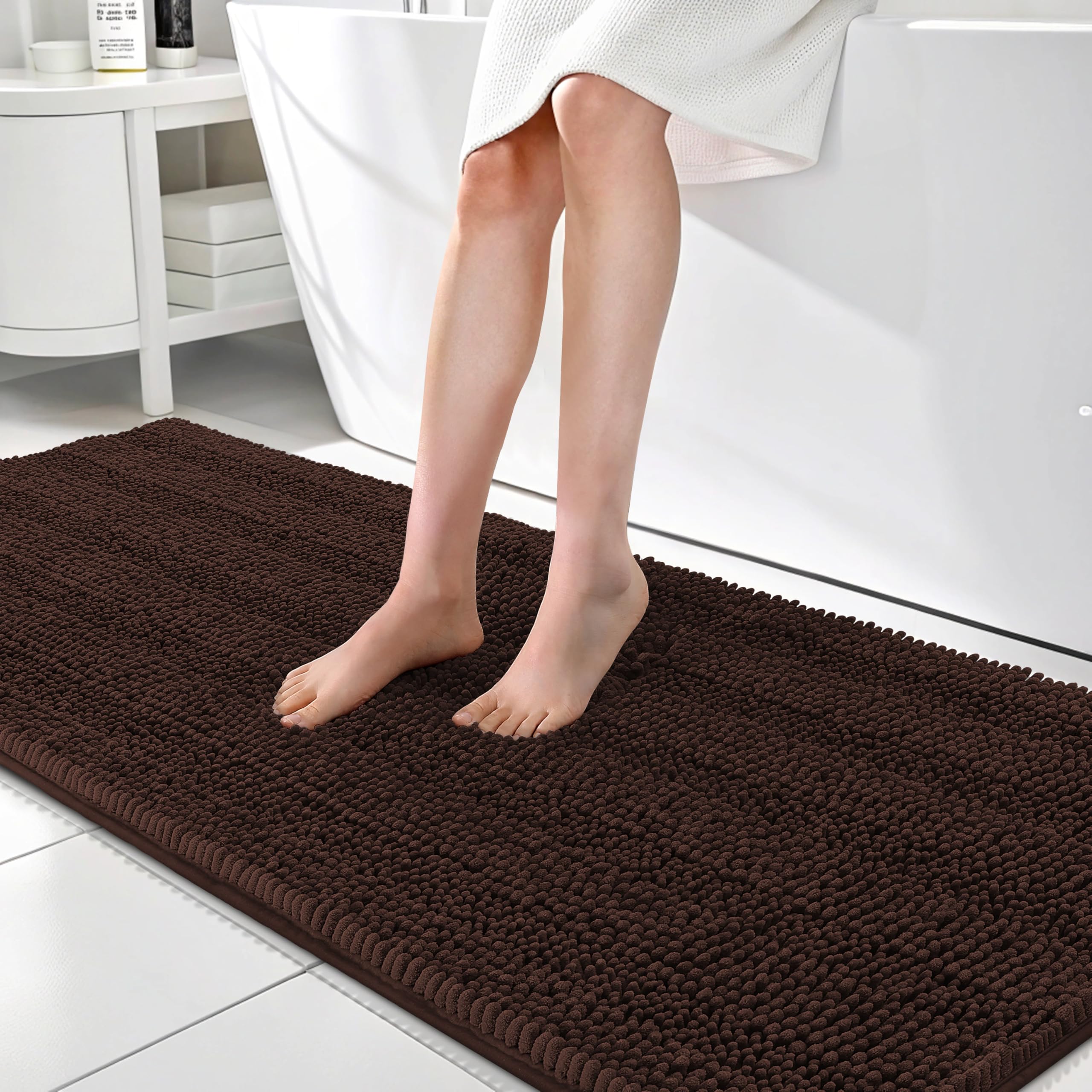 OLANLY Thick Bathroom Rugs 30x20, Extra Soft Absorbent Chenille Striped Bath Rugs, Rubber Backing, Machine Wash Dry, Bath Mats for Bathroom Floor, Tub and Shower, Home Decor Accessories, Grey
