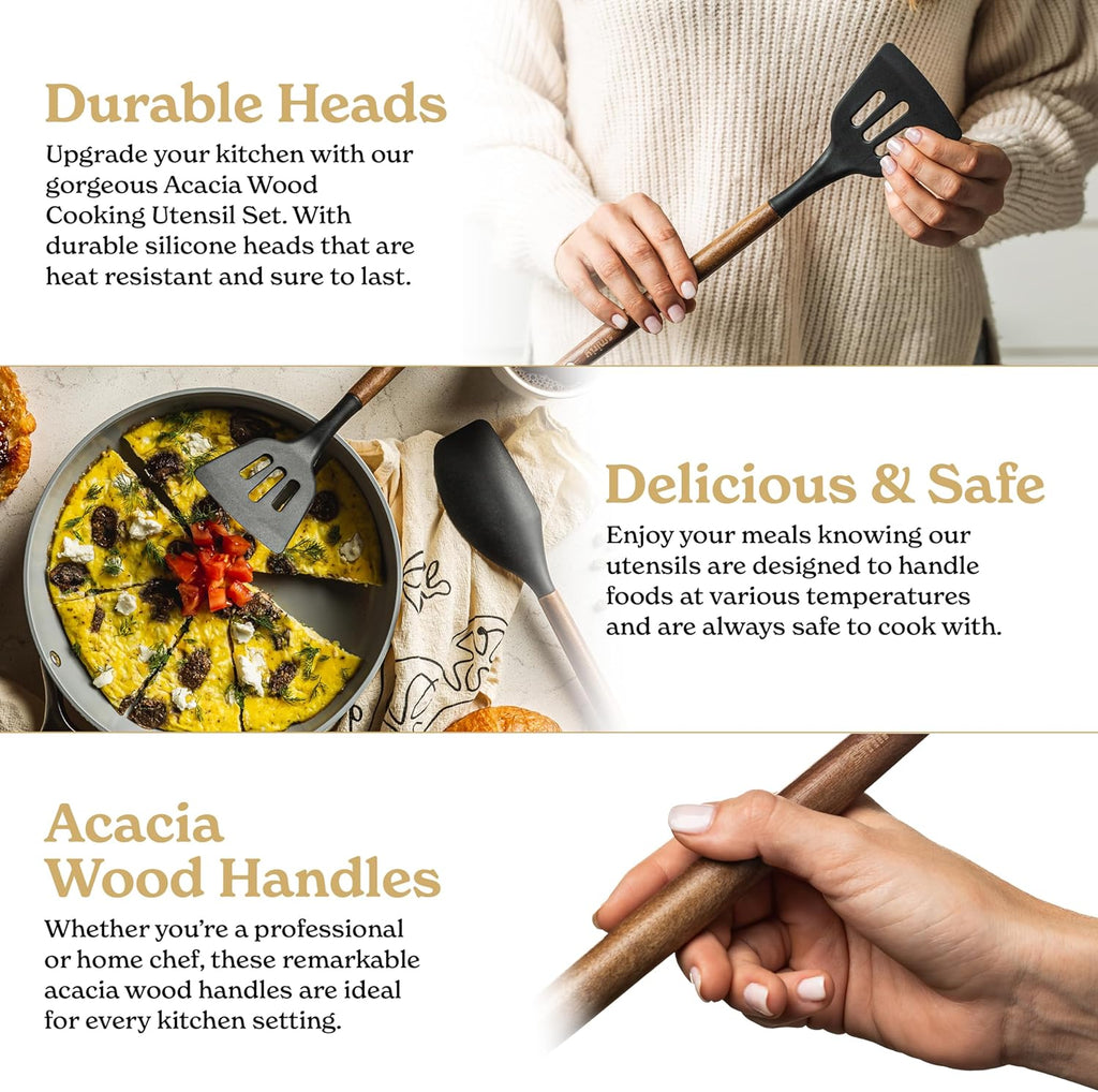 SMIRLY Kitchen Essentials Bundle: Premium Bamboo Cutting Board Set with Holder & 22-Piece Walnut Cooking Utensils Set - Ultimate Wood and Silicone Kitchen Tools for Every Culinary Need