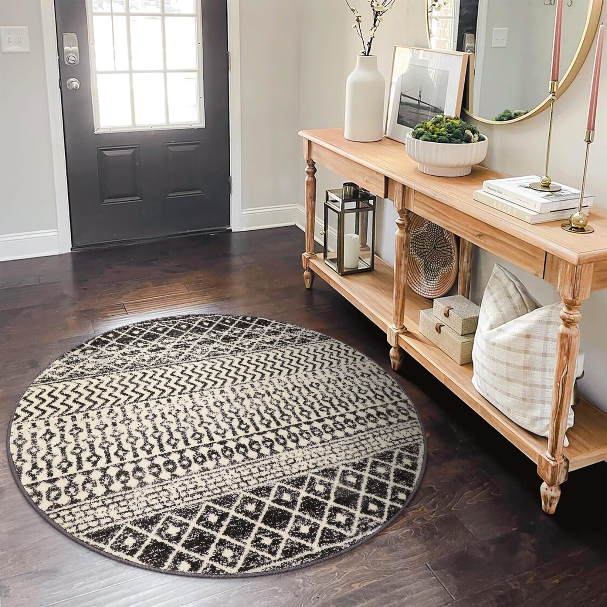 Moroccan Washable Rugs, 2x3 Light Grey Rug Non-Slip Small Distressed Entryway Rugs, Soft Low-Pile Bedroom Rug Indoor Doormat Carpet for Entryway Kitchen Bathroom