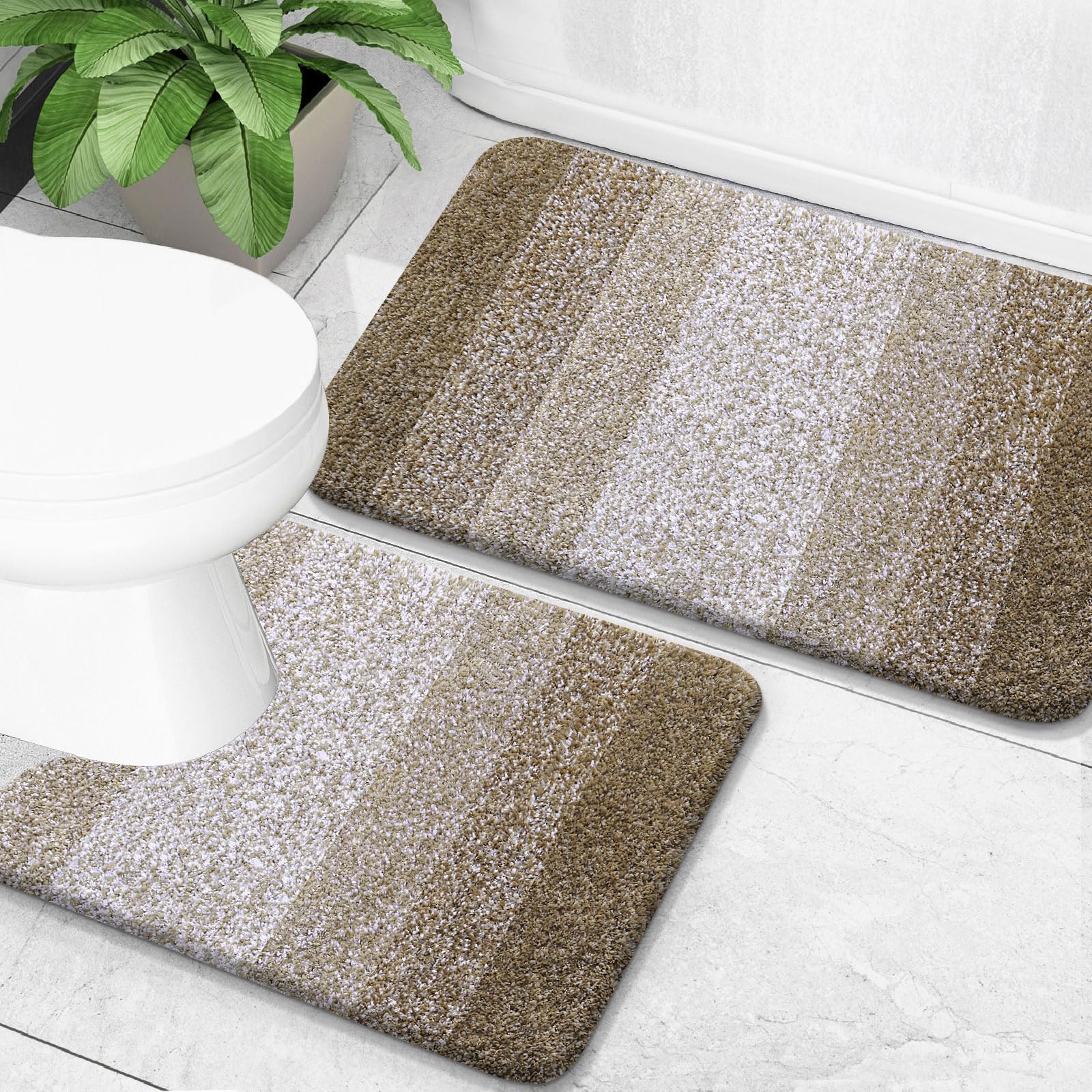 OLANLY Bathroom Rug Set 2 Piece, Soft Absorbent Microfiber Bath Mats and U-Shaped Contour Toilet Rug, Non-Slip, Machine Wash Dry, Plush Shaggy Bath Mats for Bathroom (24"x16"+24"x20", Grey)
