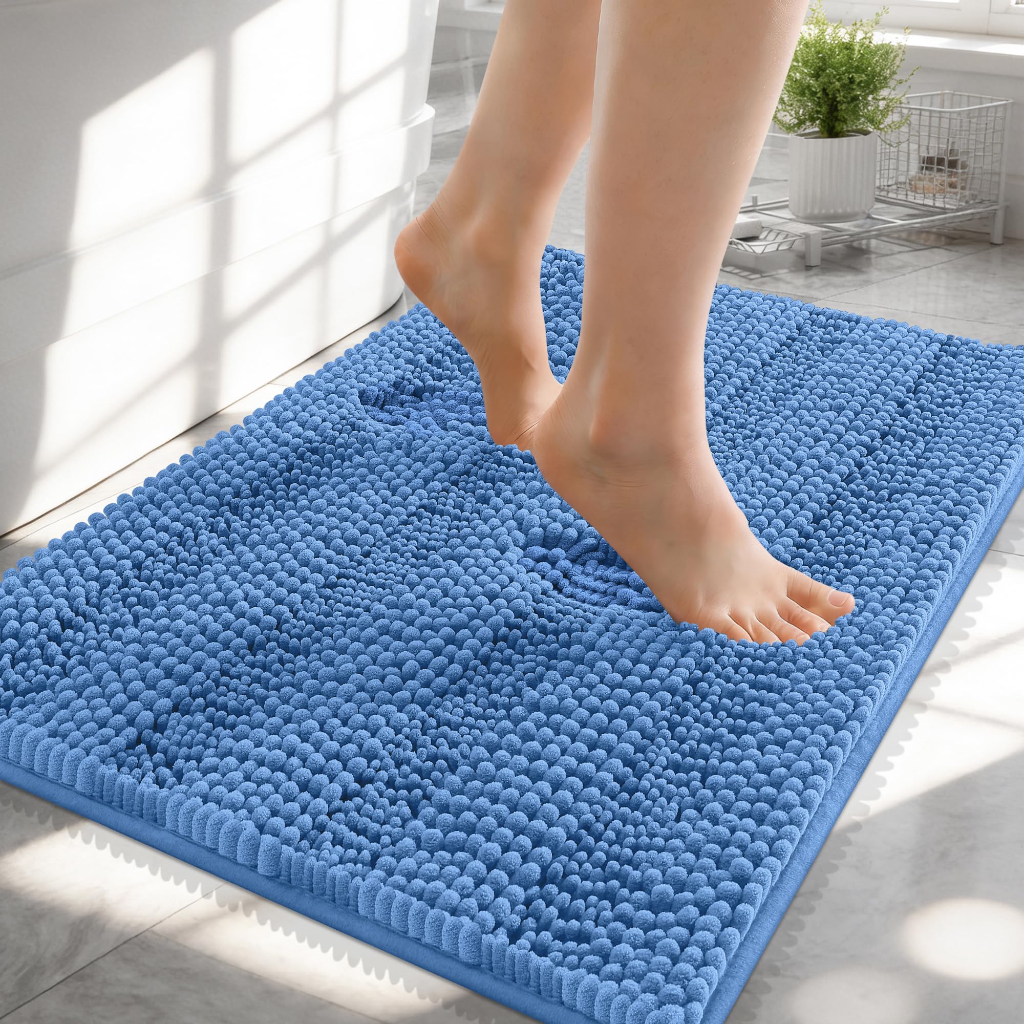 OLANLY Thick Bathroom Rugs 30x20, Extra Soft Absorbent Chenille Striped Bath Rugs, Rubber Backing, Machine Wash Dry, Bath Mats for Bathroom Floor, Tub and Shower, Home Decor Accessories, Grey