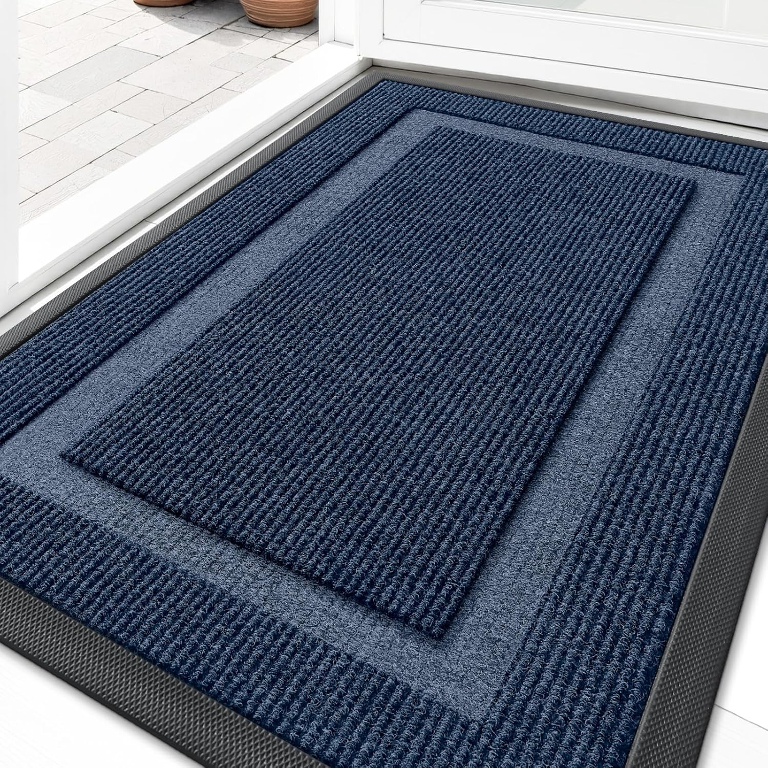 OLANLY Front Door Mat Indoor Outdoor Entrance, Waterproof All-Season, All-Weather Doormat, Sturdy Natural Rubber, Fade Resistant, Low Profile, Easy Clean Patio Porch Entryway Mat, 29.5x17, Beige