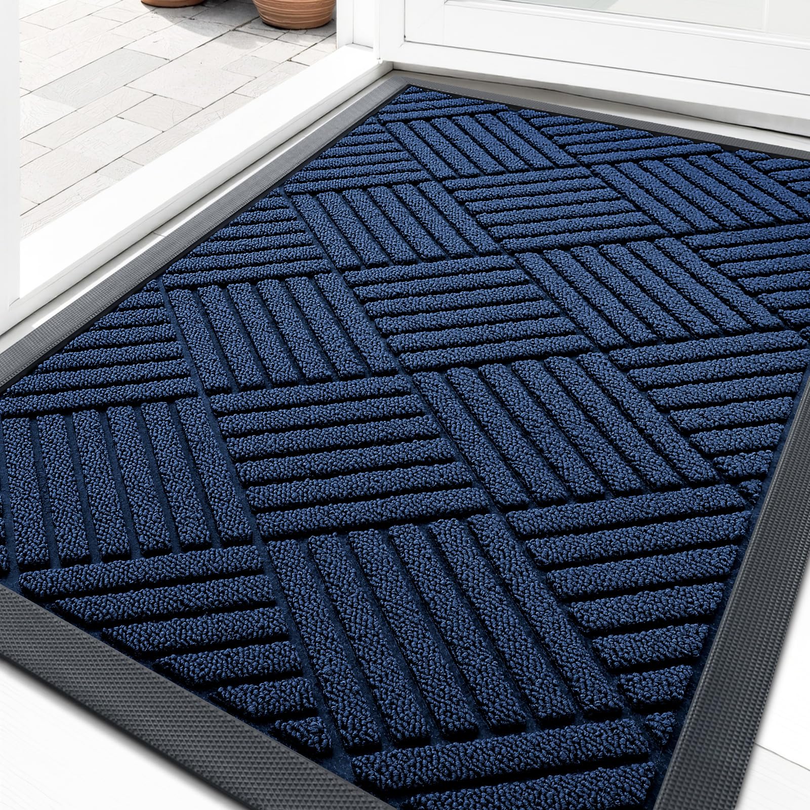 OLANLY Front Door Mat Outside Entrance 29.5x17, Absorbent, Heavy Duty Sturdy Natural Rubber Doormat Indoor Outdoor, Stain and Fade Resistant, Non-Slip Low Profile Floor Mat for Entryway, Grey Diamond