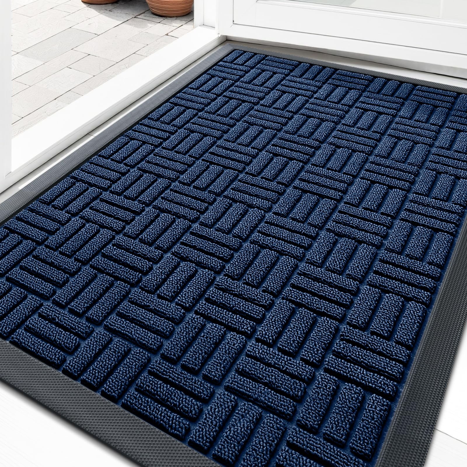 OLANLY Front Door Mat Outside Entrance 29.5x17, Absorbent, Heavy Duty Sturdy Natural Rubber Doormat Indoor Outdoor, Stain and Fade Resistant, Non-Slip Backing Low Profile Floor Mat for Entryway, Grey
