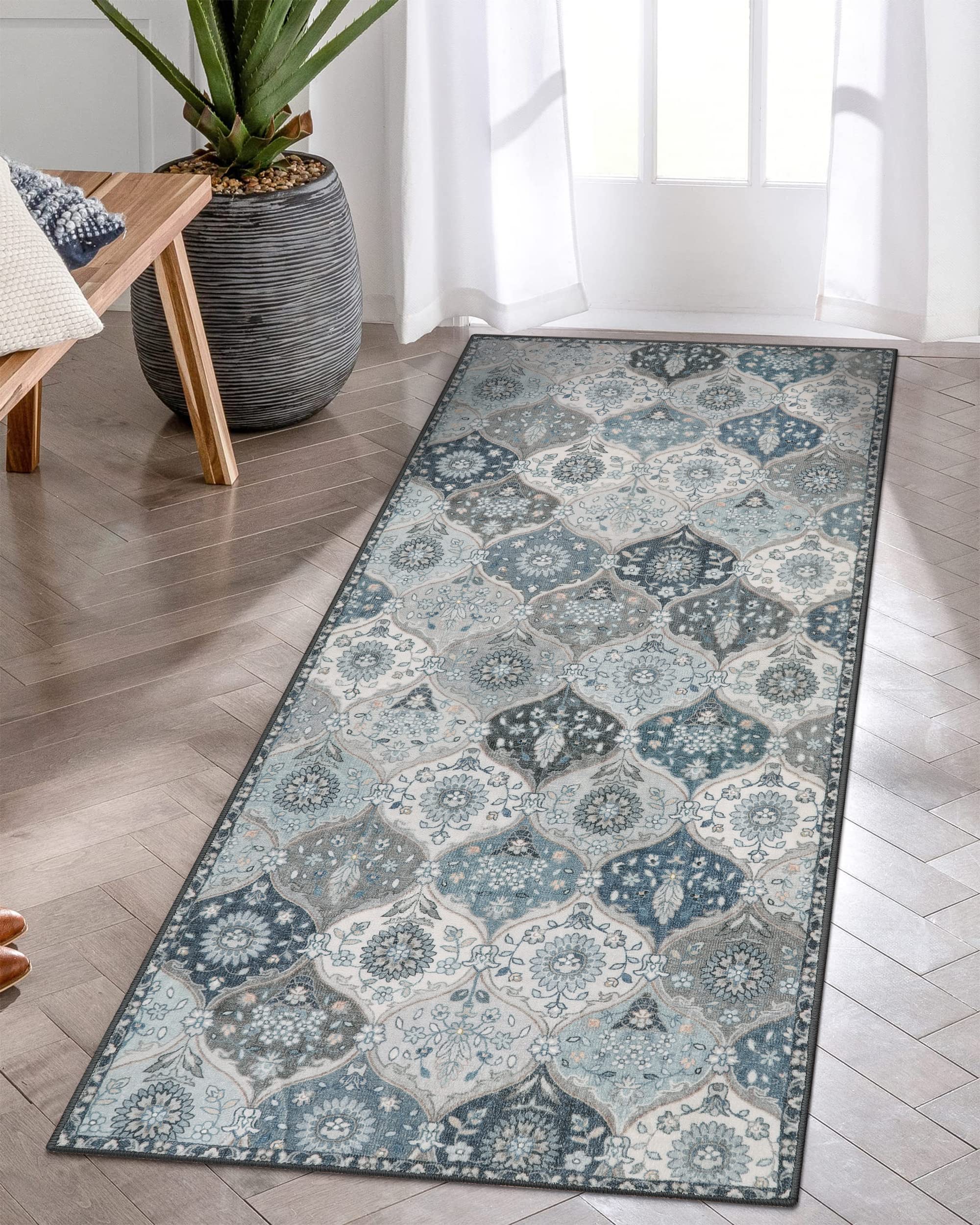 Lahome Moroccan Trellis Washable Rug, 2x3 Kitchen Rugs for Entryway Bathroom, Non-Slip Indoor Door Mat Ultra-Thin, Small Oriental Throw Carpet for Bedroom Entry Elise, Cream/Multi