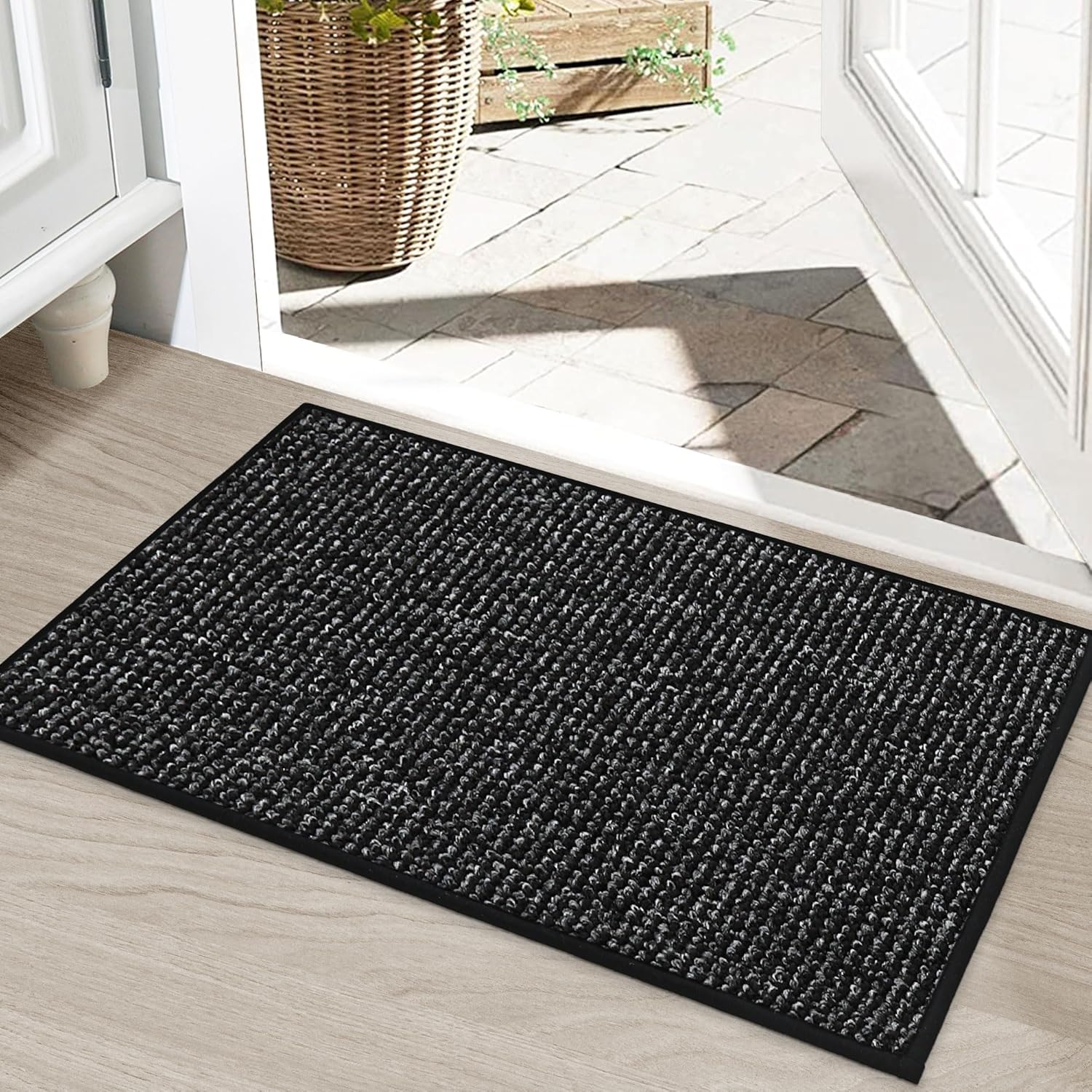 BEQHAUSE Dirt Trapper Door Mat 20" x 32", Non-Slip Washable Doormats Entrance Mat, Dirt Resistant and Absorbent Welcome Mat, Low Profile Floor Mats for Front Back Door and Entryway, Charcoal