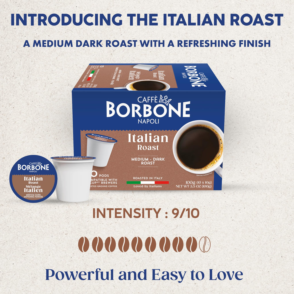 Caffè Borbone Italian Roast Coffee (60 Count) – Medium Dark Roast, Arabica & Robusta Blend, Roasted in Italy for a Bold, Smooth Taste – Single Serve Coffee Pods Compatible with K-Cup Brewers