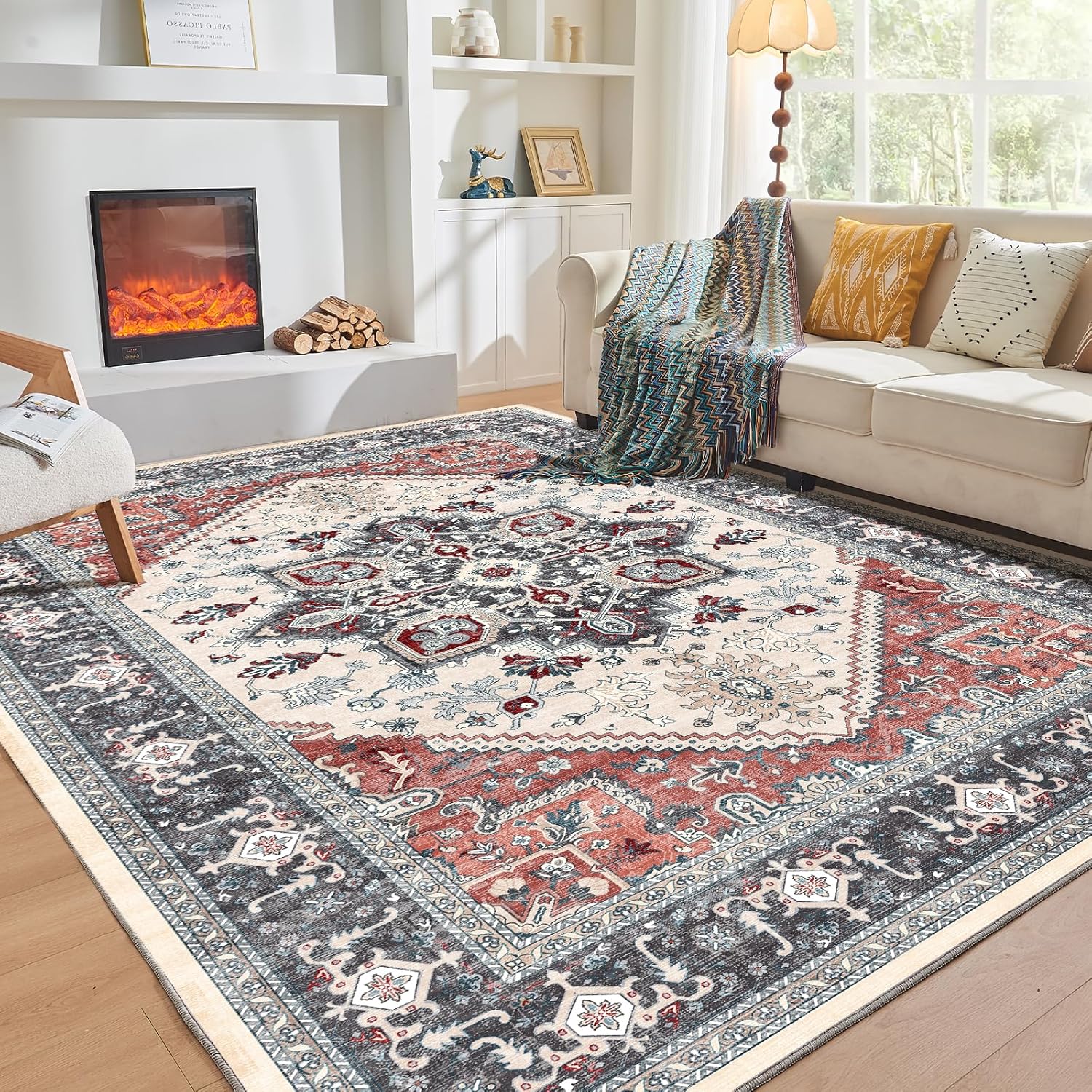 OPPODREAM Soft Area Rugs 5x7, 5x7 Washable Rug with Non Slip Backing, 5 x 7 Faux Cashmere Low-Pile Carpet, Brown
