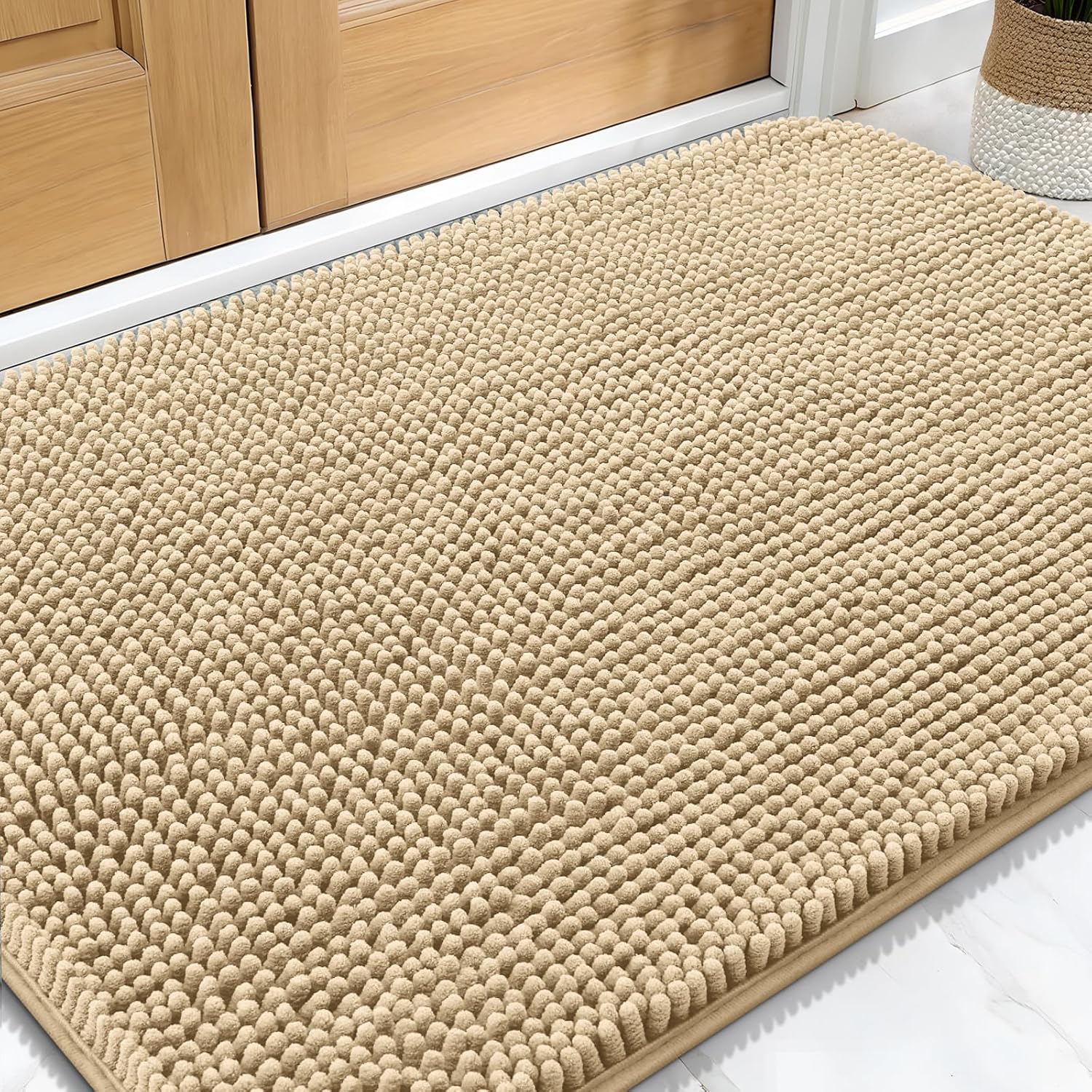 OLANLY Dog Door Mat for Muddy Paws 48x30, Absorbs Moisture and Dirt, Absorbent Non-Slip Washable Doormat, Quick Dry Chenille Mud Mat for Dogs, Entry Indoor Entryway Carpet for Inside Floor, Grey