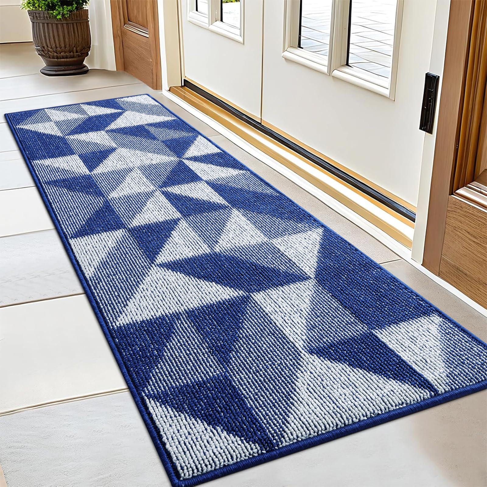 OLANLY Door Mat Indoor Entrance Washable 32x20, Odor-Free Low-Profile Front Back Geometric Doormat, Absorbent Resist Dirt Entry Carpet, Easy to Clean Sturdy Inside Floor Mats for Entryway, Black