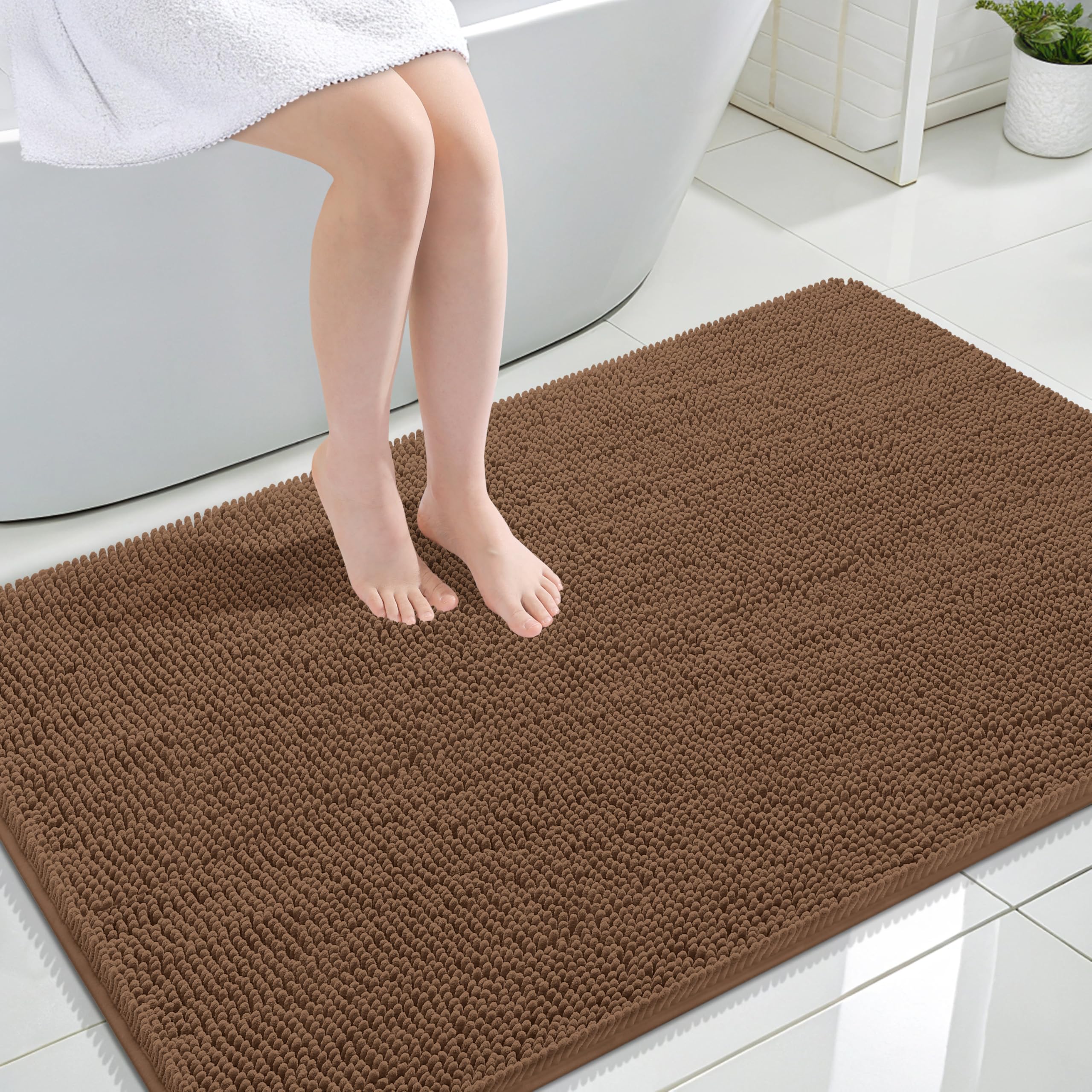 OLANLY Bathroom Rugs 30x20, Extra Soft Absorbent Chenille Bath Rugs, Rubber Backing Quick Dry, Machine Washable Bath Mats for Bathroom Floor, Tub and Shower, Home Decor Accessories, Grey