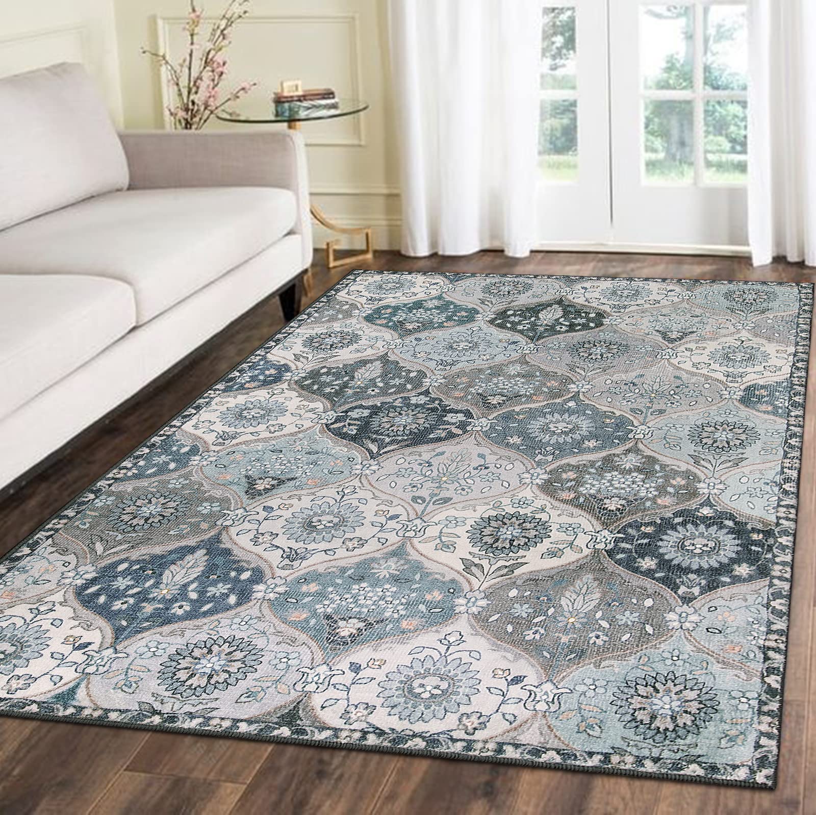 Lahome Moroccan Trellis Washable Rug, 2x3 Kitchen Rugs for Entryway Bathroom, Non-Slip Indoor Door Mat Ultra-Thin, Small Oriental Throw Carpet for Bedroom Entry Elise, Cream/Multi