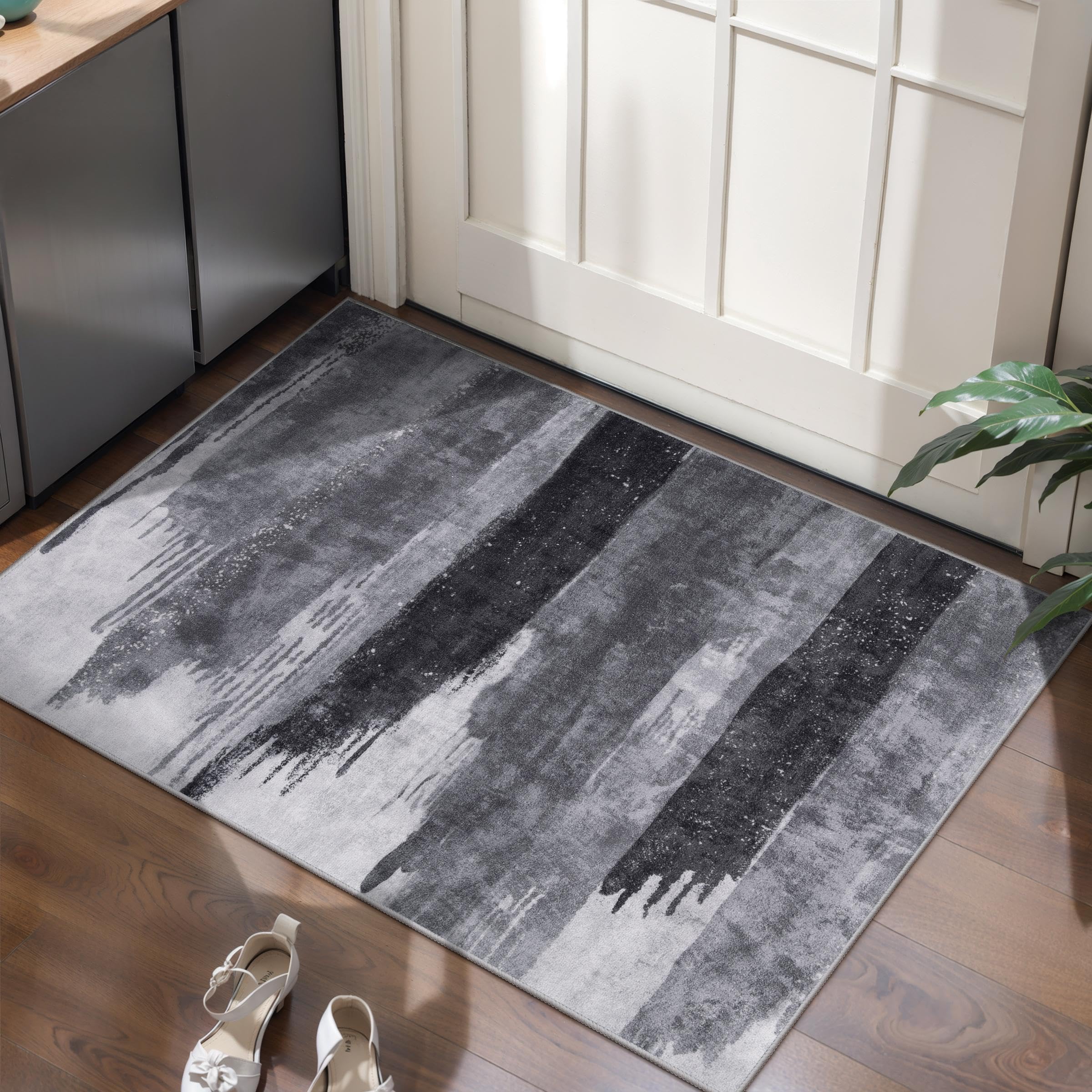 Ciicool Modern Abstract Area Rug 2x3 Washable Small Entryway Rug, Non-Slip Low Pile Throw Rug, Foldable Kitchen Bathroom Rugs, Blue Grey Floor Carpet for Entrance Living Room Bedroom Indoor Doormat