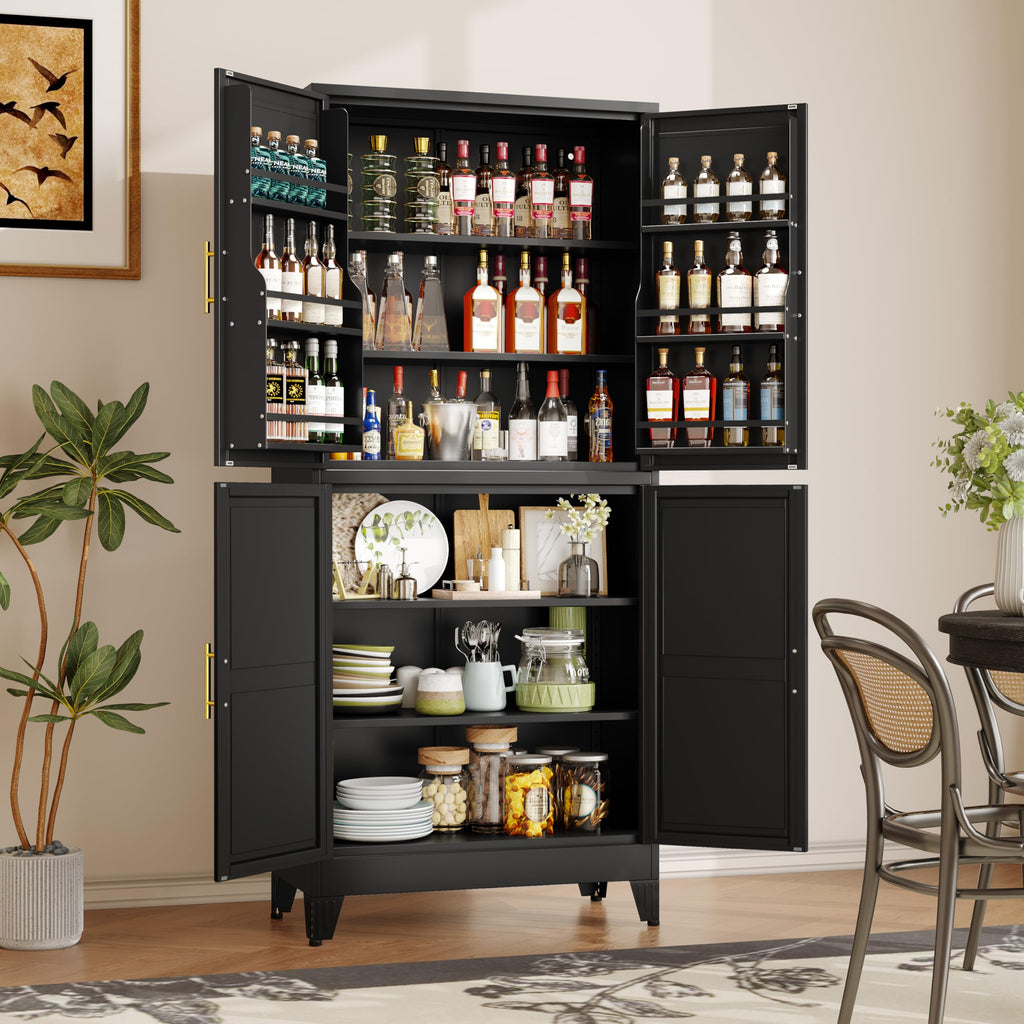 GAIOUS Metal Pantry Cabinet, Kitchen Pantry Storage Cabinets with 2 Door and 3 Adjustable Shelves, White Kitchen Pantry Cabinet, Freestanding Cupboard for Dining Room Living Room Bathroom
