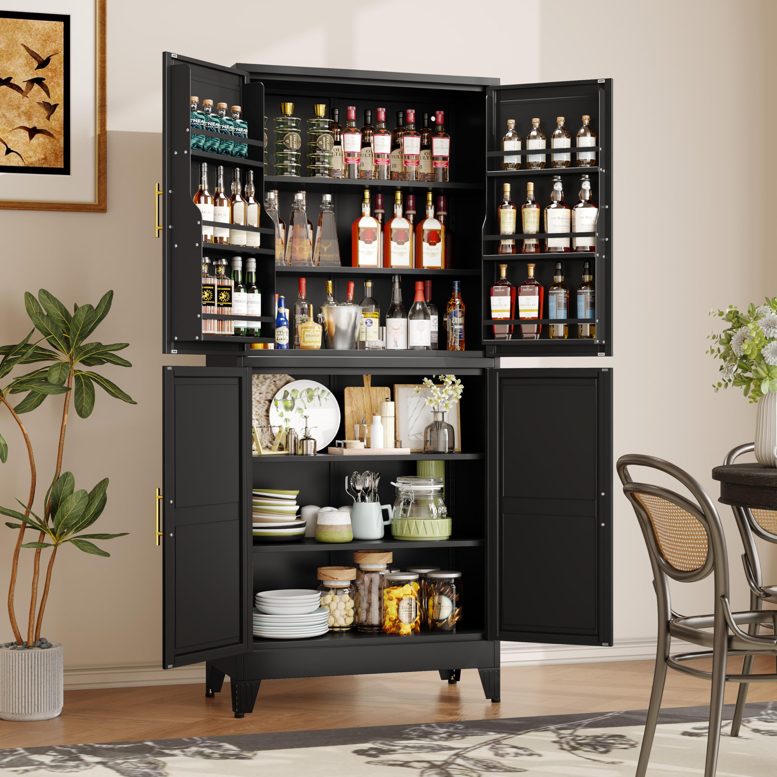 GAIOUS Metal Pantry Cabinet, Kitchen Pantry Storage Cabinets with 2 Door and 3 Adjustable Shelves, White Kitchen Pantry Cabinet, Freestanding Cupboard for Dining Room Living Room Bathroom