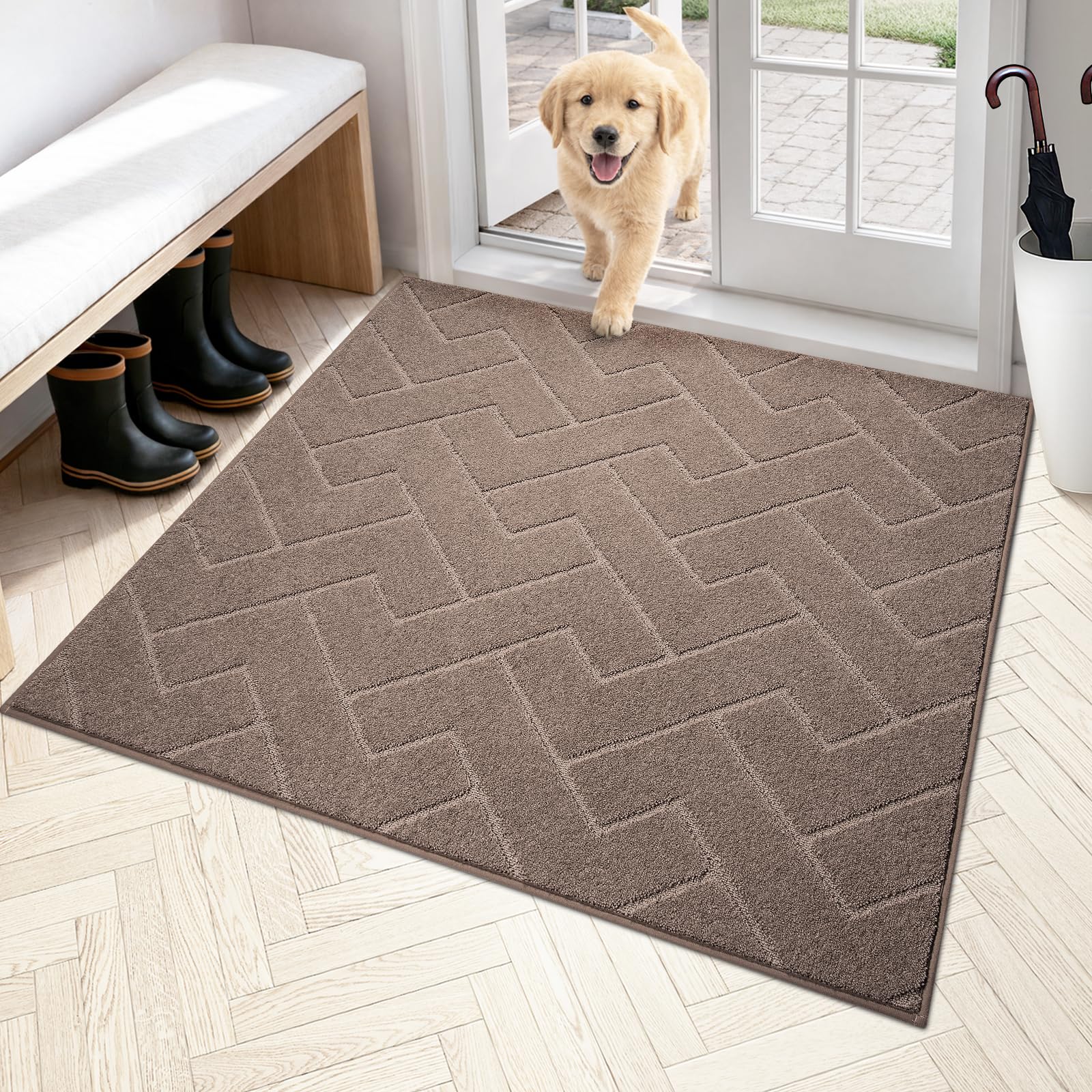 PURRUGS Dirt Trapping Door Mat 20" x 31.5", Non-Slip Machine Washable Entry Rug, Dog Doormat, Indoor Front Door Mat, Super Absorbent Entryway Rug for Muddy Shoes & Paws, Taupe