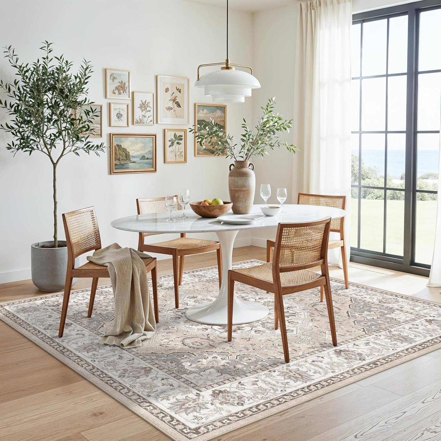 Washable 2x3 Entryway Area Rug - Neutral Kitchen Rug Runner Vintage Soft Floor Mat Non Slip Indoor Farmhouse Carpet for Bathroom Living Room Bedroom (2 X 3, Beige)