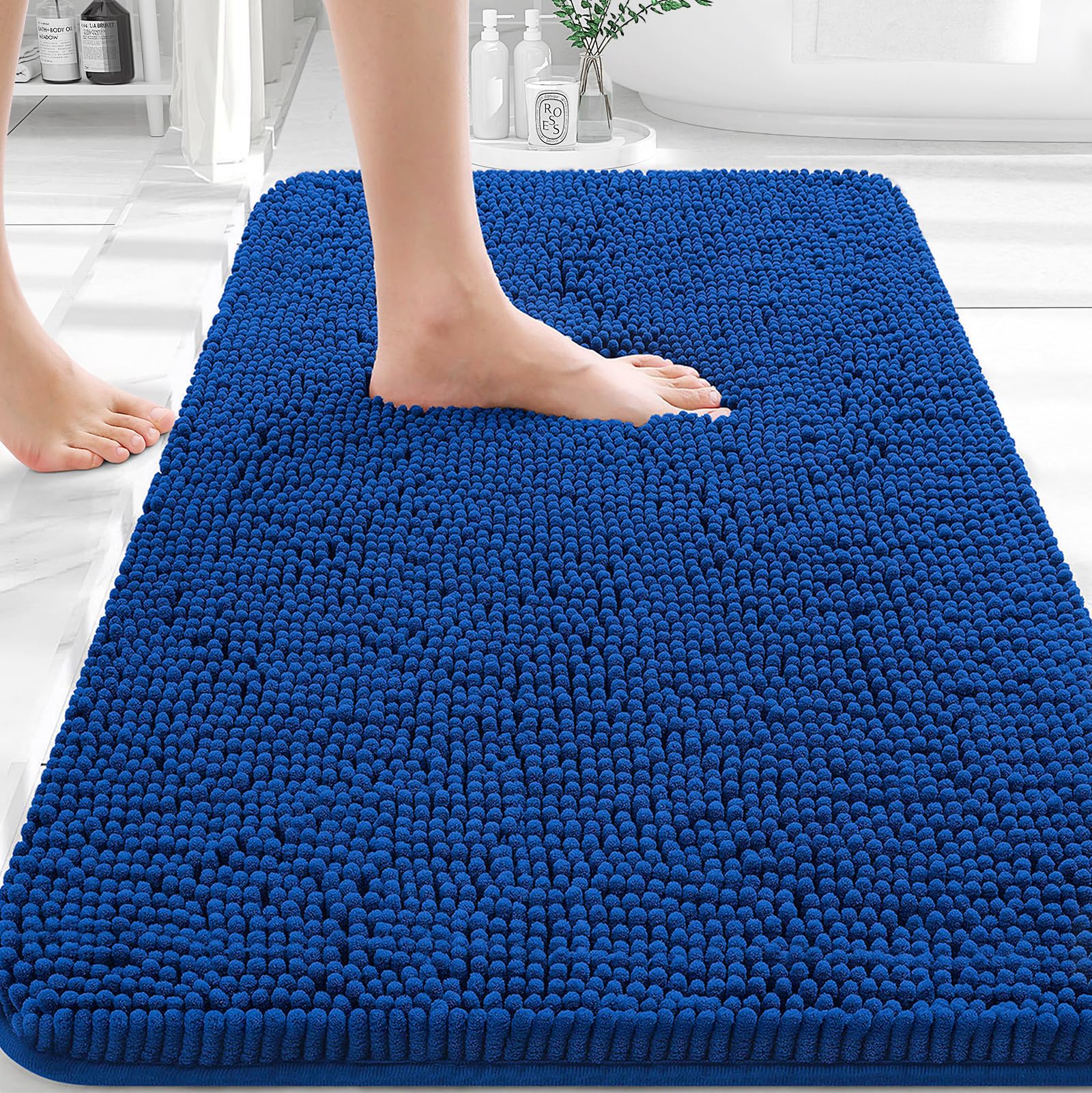 OLANLY Bathroom Rugs 30x20, Extra Soft Absorbent Chenille Bath Rugs, Rubber Backing Quick Dry, Machine Washable Bath Mats for Bathroom Floor, Tub and Shower, Home Decor Accessories, Grey