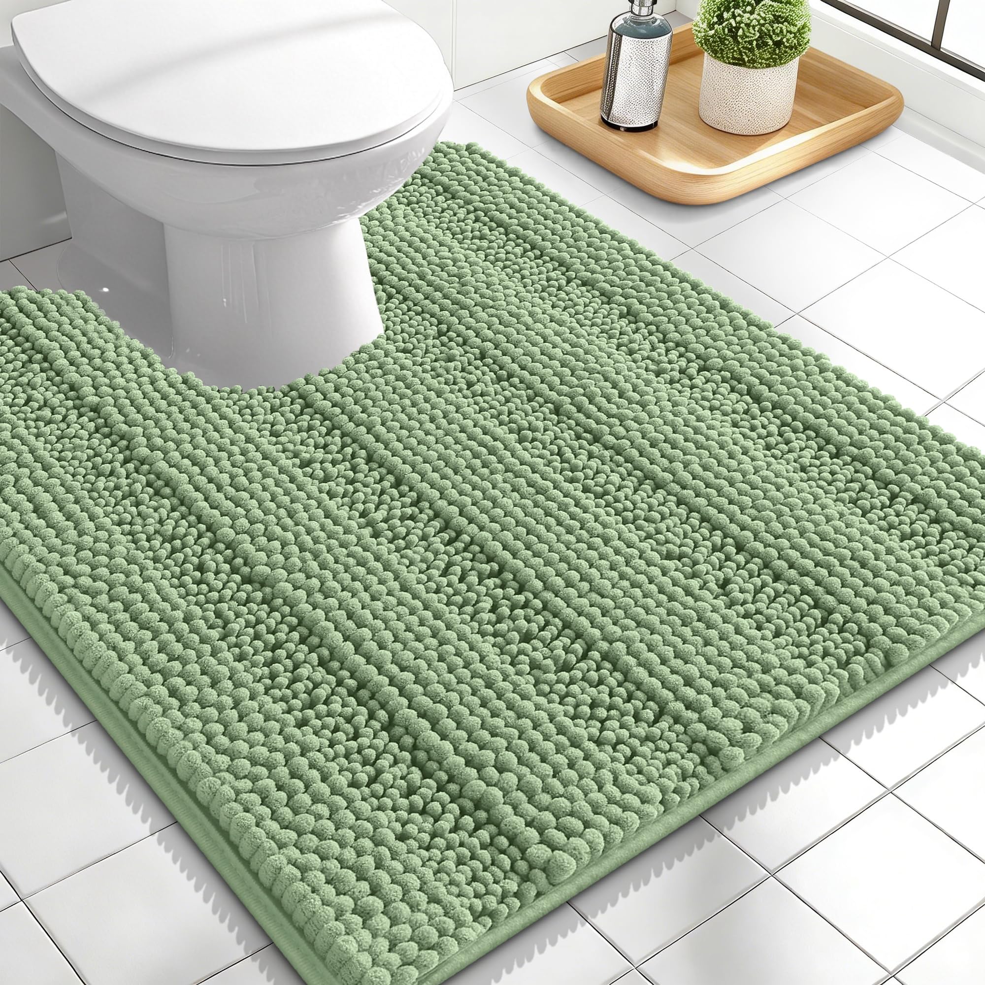 OLANLY Thick Bathroom Rugs 30x20, Extra Soft Absorbent Chenille Striped Bath Rugs, Rubber Backing, Machine Wash Dry, Bath Mats for Bathroom Floor, Tub and Shower, Home Decor Accessories, Grey