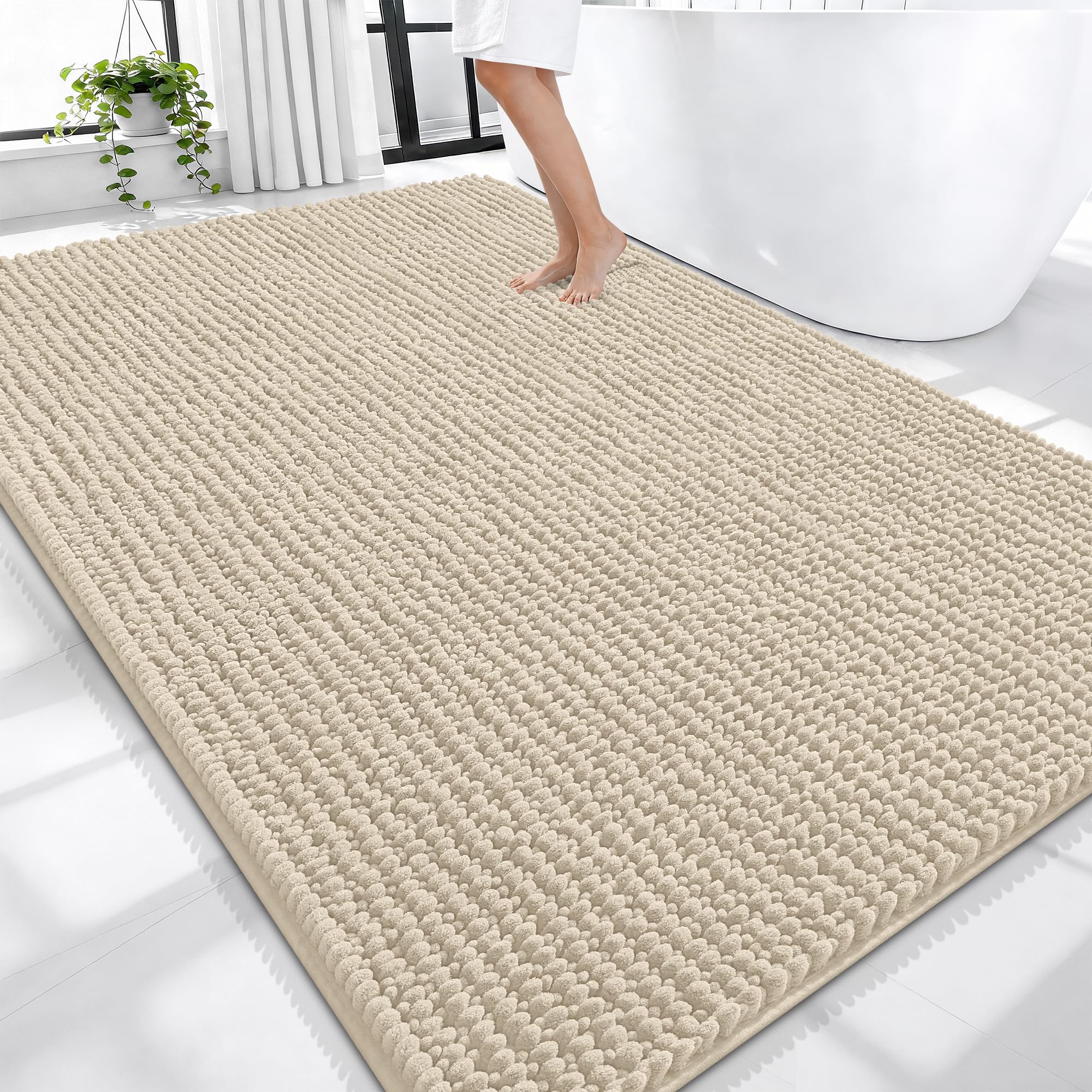 OLANLY Thick Bathroom Rugs 30x20, Extra Soft Absorbent Chenille Bath Rugs, Rubber Backing, Machine Wash Dry, Bath Mats for Bathroom Floor, Tub and Shower, Home Decor Accessories, Grey