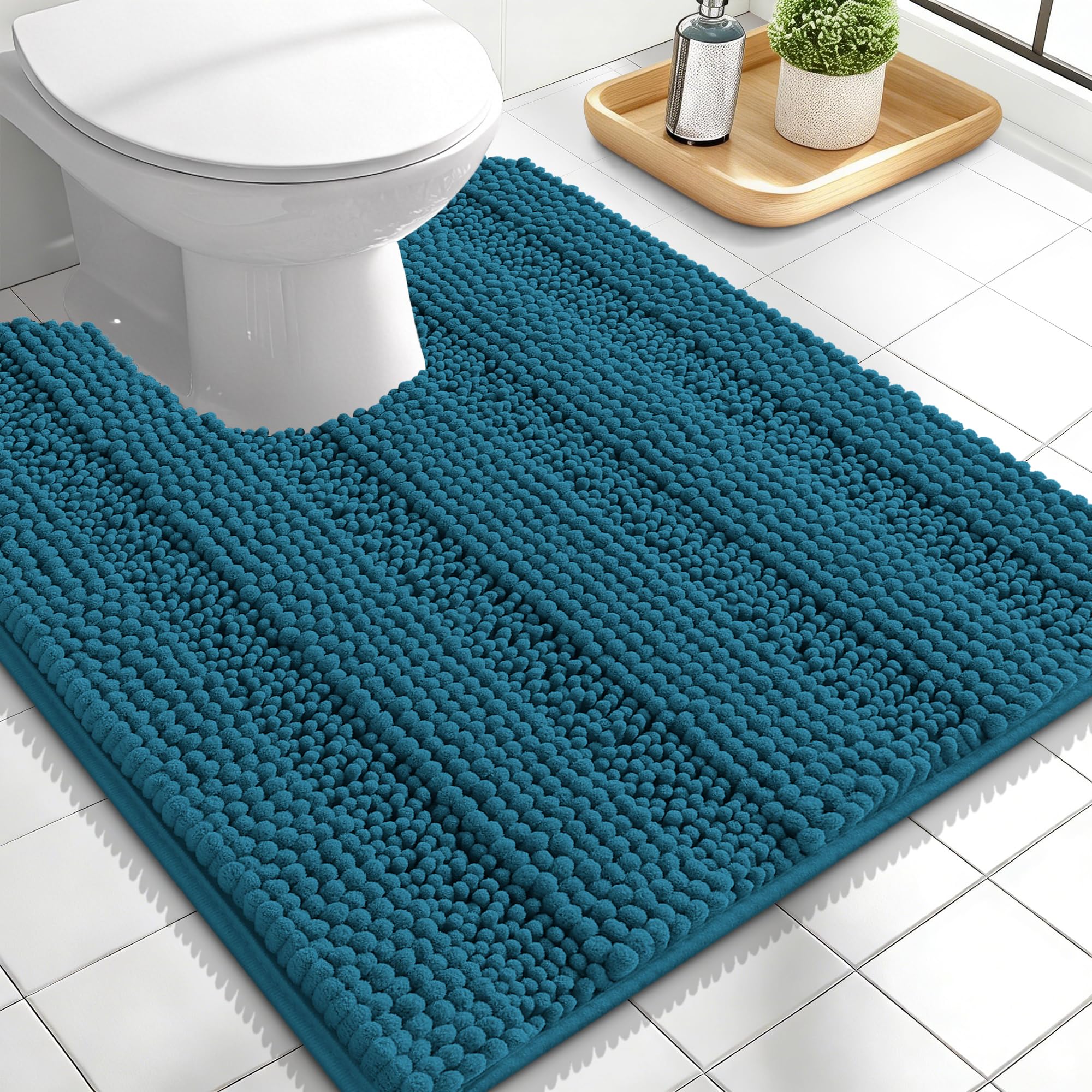 OLANLY Thick Bathroom Rugs 30x20, Extra Soft Absorbent Chenille Striped Bath Rugs, Rubber Backing, Machine Wash Dry, Bath Mats for Bathroom Floor, Tub and Shower, Home Decor Accessories, Grey