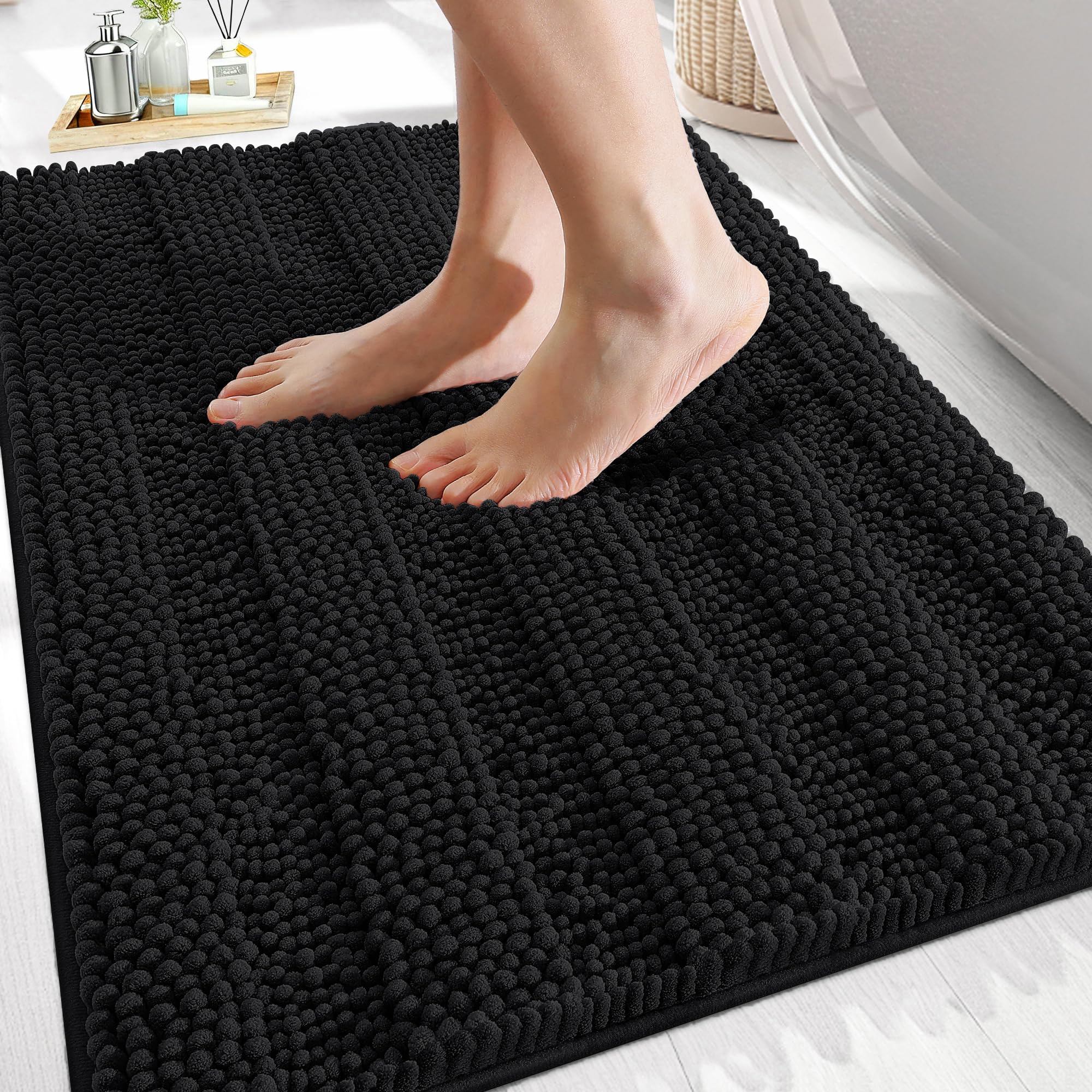 OLANLY Thick Bathroom Rugs 30x20, Extra Soft Absorbent Chenille Striped Bath Rugs, Rubber Backing, Machine Wash Dry, Bath Mats for Bathroom Floor, Tub and Shower, Home Decor Accessories, Grey