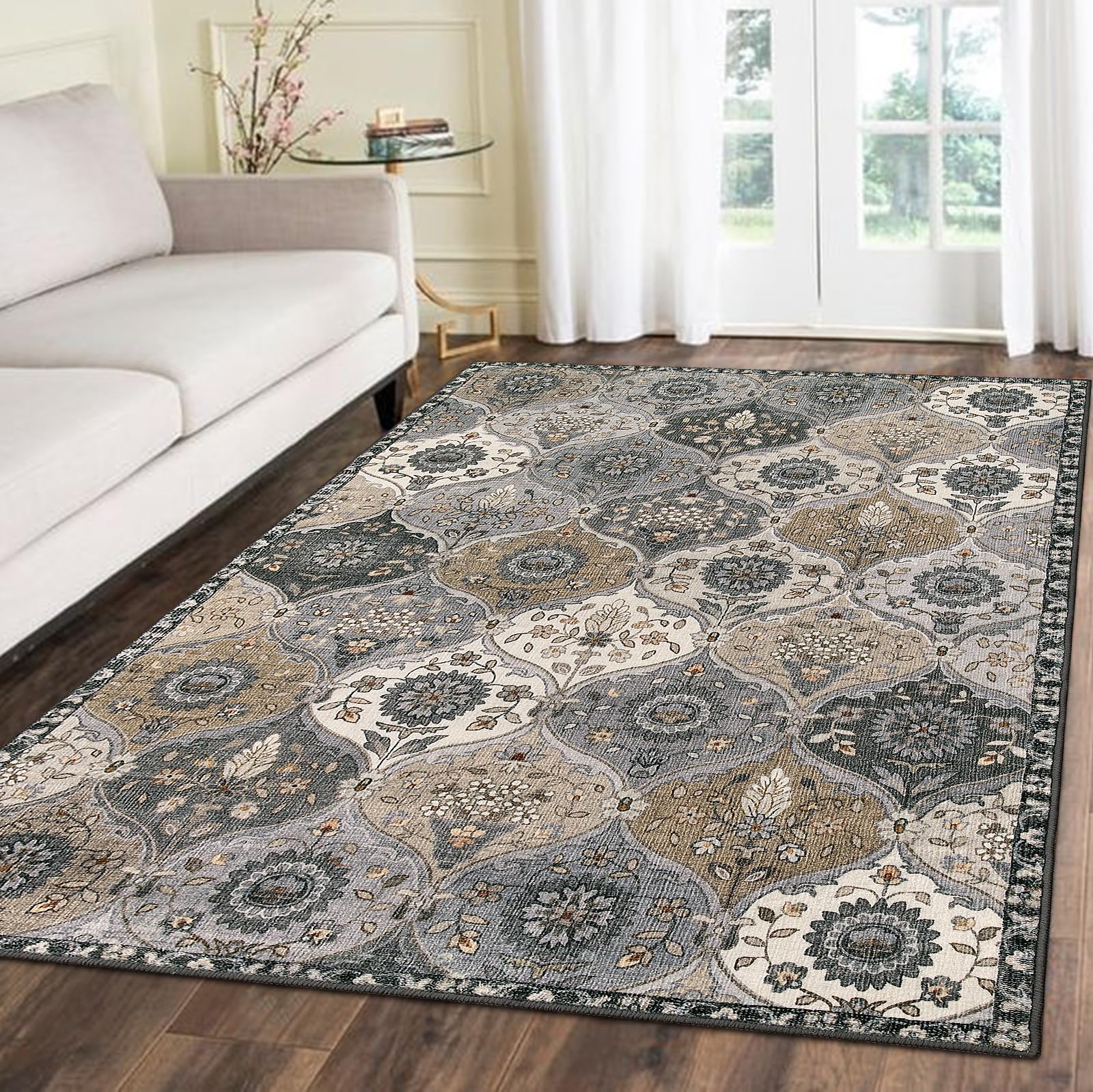 Lahome Moroccan Trellis Washable Rug, 2x3 Kitchen Rugs for Entryway Bathroom, Non-Slip Indoor Door Mat Ultra-Thin, Small Oriental Throw Carpet for Bedroom Entry Elise, Cream/Multi