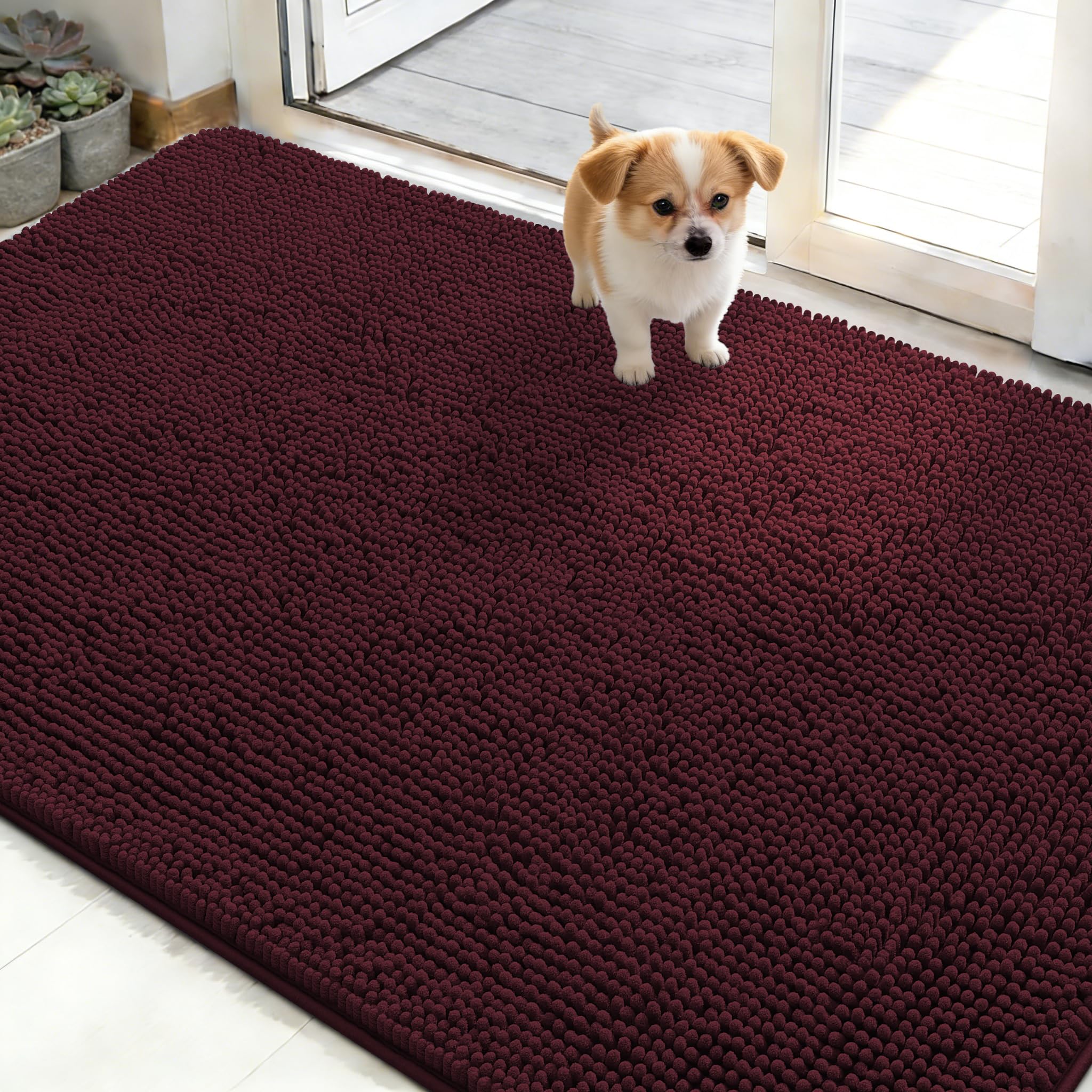 OLANLY Dog Door Mat for Muddy Paws 30x20, Absorbs Moisture and Dirt, Absorbent Non-Slip Washable Doormat, Quick Dry Chenille Mud Mat for Dogs, Entry Indoor Entryway Carpet for Inside Floor, Grey