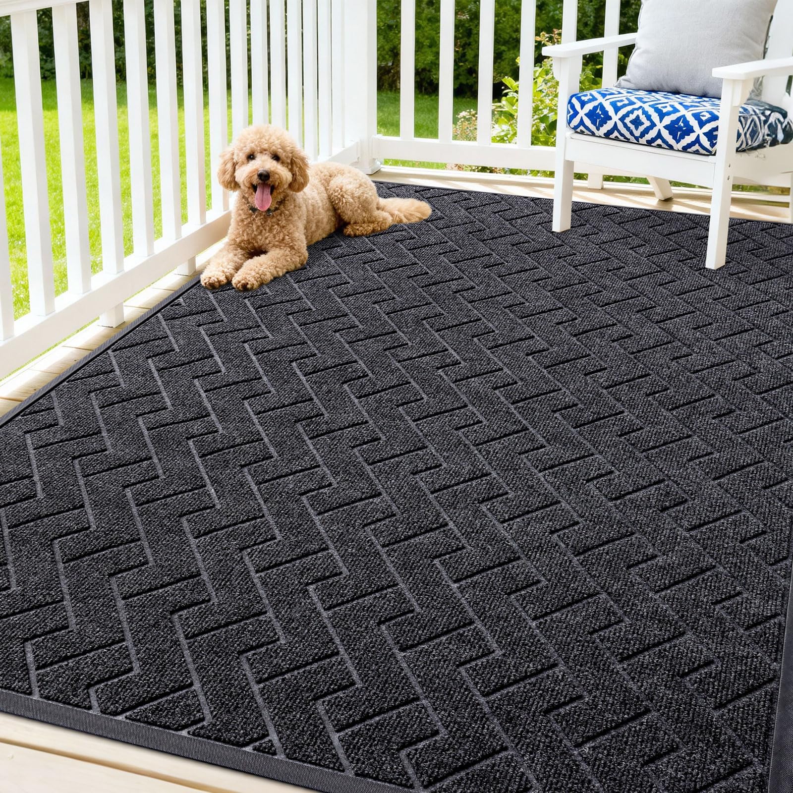 OLANLY Front Door Mat Indoor Outdoor Entrance, Waterproof All-Season, All-Weather Doormat, Sturdy Natural Rubber, Fade Resistant, Low Profile, Easy Clean Patio Porch Entryway Mat, 29.5x17, Black