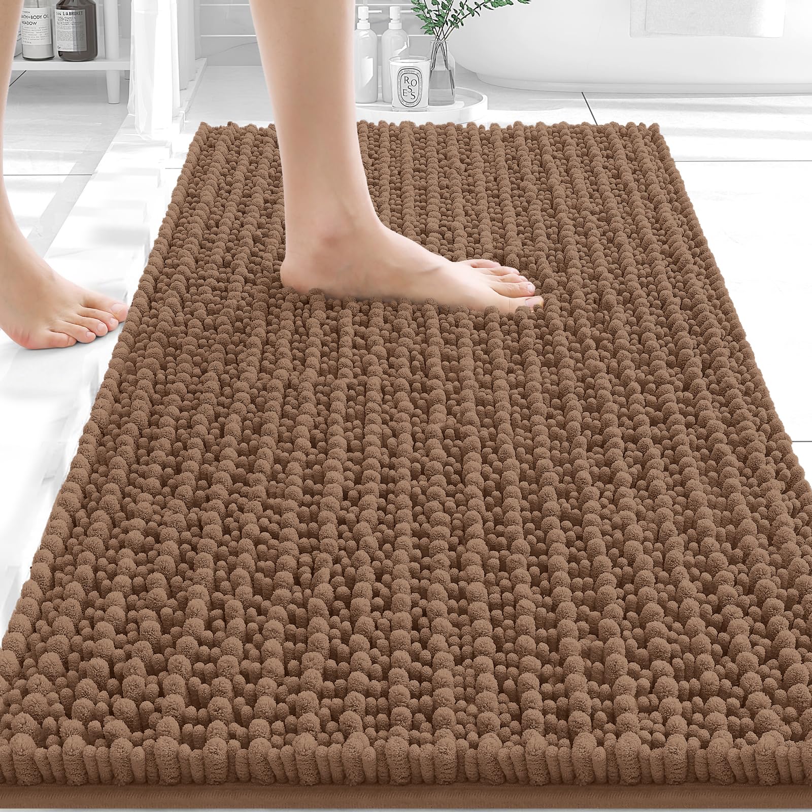 OLANLY Bathroom Rug Mat 30x20, Thick Soft and Absorbent Chenille Bath Mat, Non-Slip Rubber Backing, Machine Washable Quick Dry Bath Rugs for Tub Shower Floor, Home Decor Accessories, Grey
