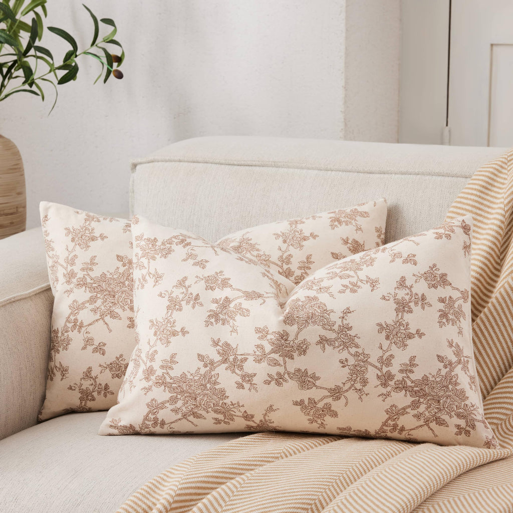 100% Cotton French Pastoral Throw Pillow Covers Set of 2, 18x18 Inch Blue Farmhouse Decorative Cushion Covers for Sofa Bed Living Room Home Decor