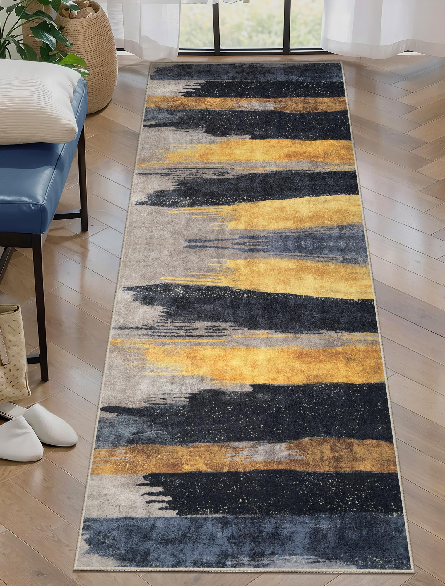 Ciicool Modern Abstract Area Rug 2x3 Washable Small Entryway Rug, Non-Slip Low Pile Throw Rug, Foldable Kitchen Bathroom Rugs, Blue Grey Floor Carpet for Entrance Living Room Bedroom Indoor Doormat