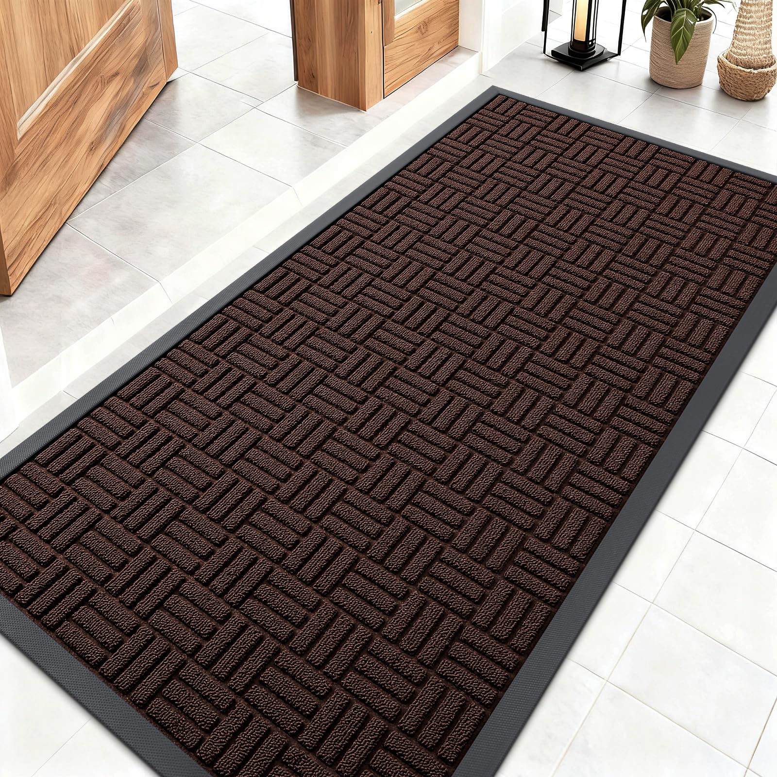 OLANLY Front Door Mat Outside Entrance 29.5x17, Absorbent, Heavy Duty Sturdy Natural Rubber Doormat Indoor Outdoor, Stain and Fade Resistant, Non-Slip Backing Low Profile Floor Mat for Entryway, Grey