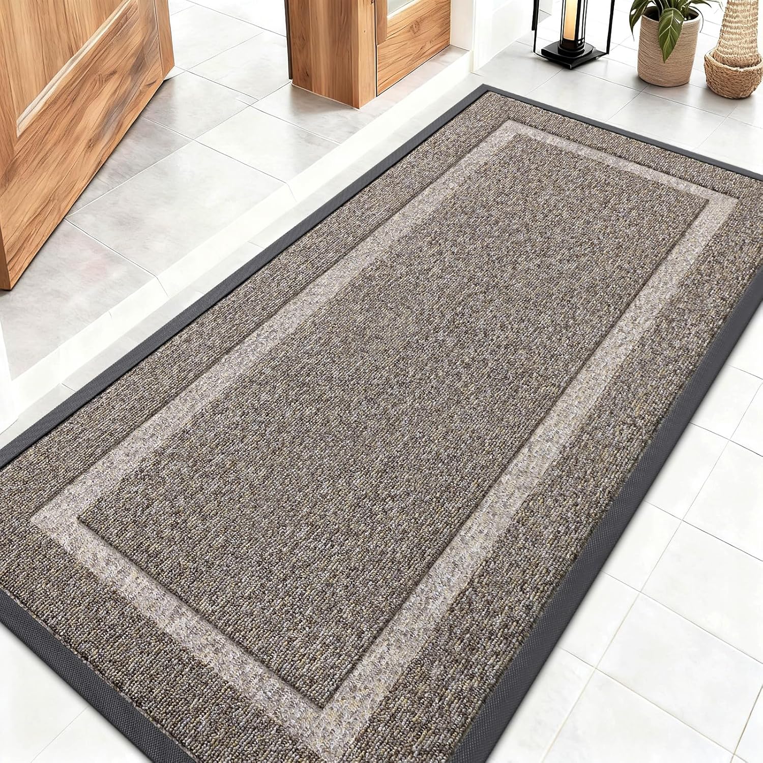OLANLY Front Door Mat Indoor Outdoor Entrance, Waterproof All-Season, All-Weather Doormat, Sturdy Natural Rubber, Fade Resistant, Low Profile, Easy Clean Patio Porch Entryway Mat, 29.5x17, Beige