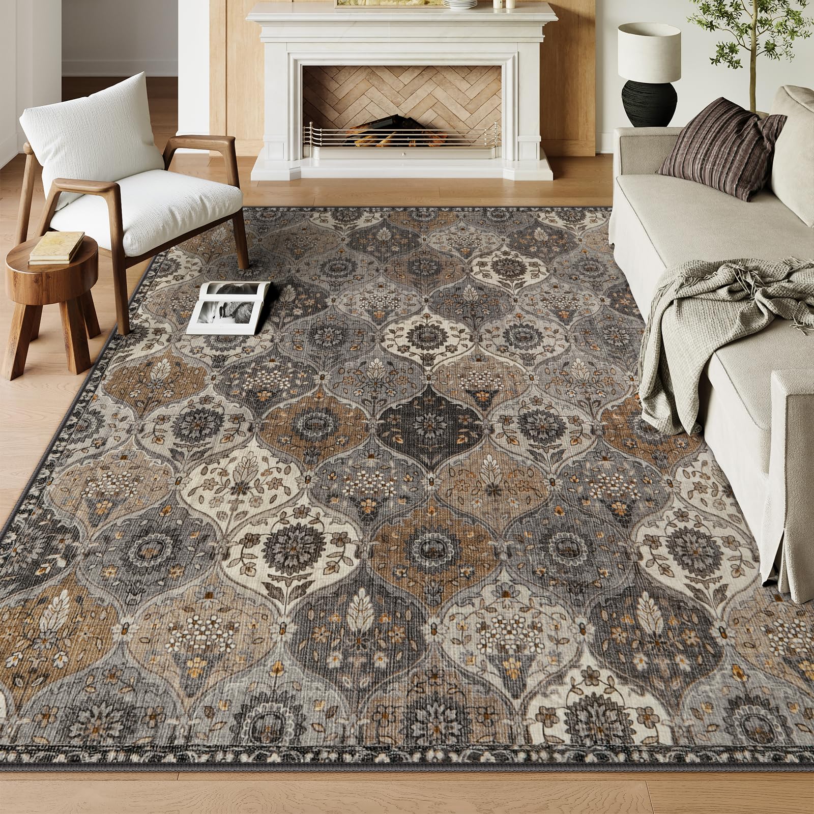 Lahome Moroccan Trellis Washable Rug, 2x3 Kitchen Rugs for Entryway Bathroom, Non-Slip Indoor Door Mat Ultra-Thin, Small Oriental Throw Carpet for Bedroom Entry Elise, Cream/Multi