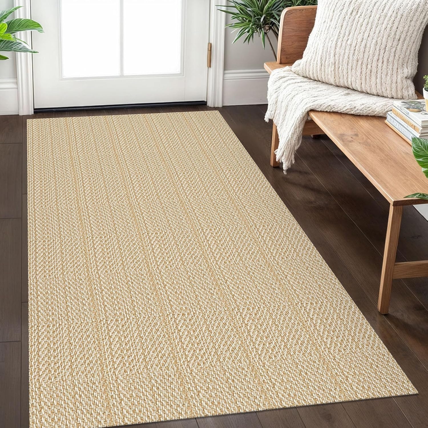 IOHOUZE Small Area Rug 2x3 Washable Woven Rugs for Entryway Non Slip Rubber Backed Kitchen Rugs Indoor Outdoor Doormat Throw Rug Floor Carpet for Entrance Front Door, Orange/Tan/Brown