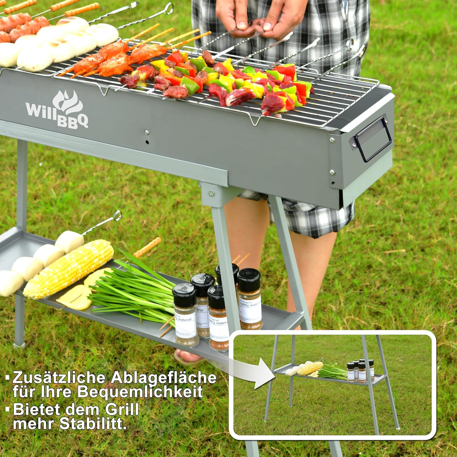WILLBBQ Commercial Quality Portable Charcoal Grills(39.4x7.1x5.1 inch) with Grill Storage Bag