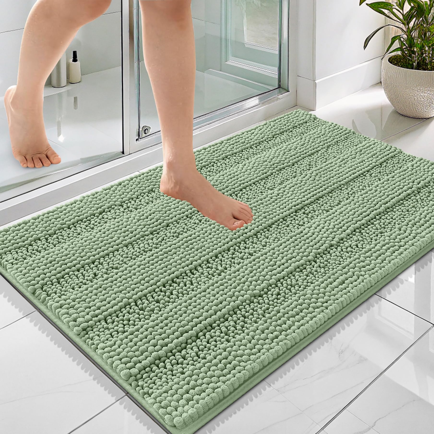 OLANLY Thick Bathroom Rugs 30x20, Extra Soft Absorbent Chenille Striped Bath Rugs, Rubber Backing, Machine Wash Dry, Bath Mats for Bathroom Floor, Tub and Shower, Home Decor Accessories, Grey