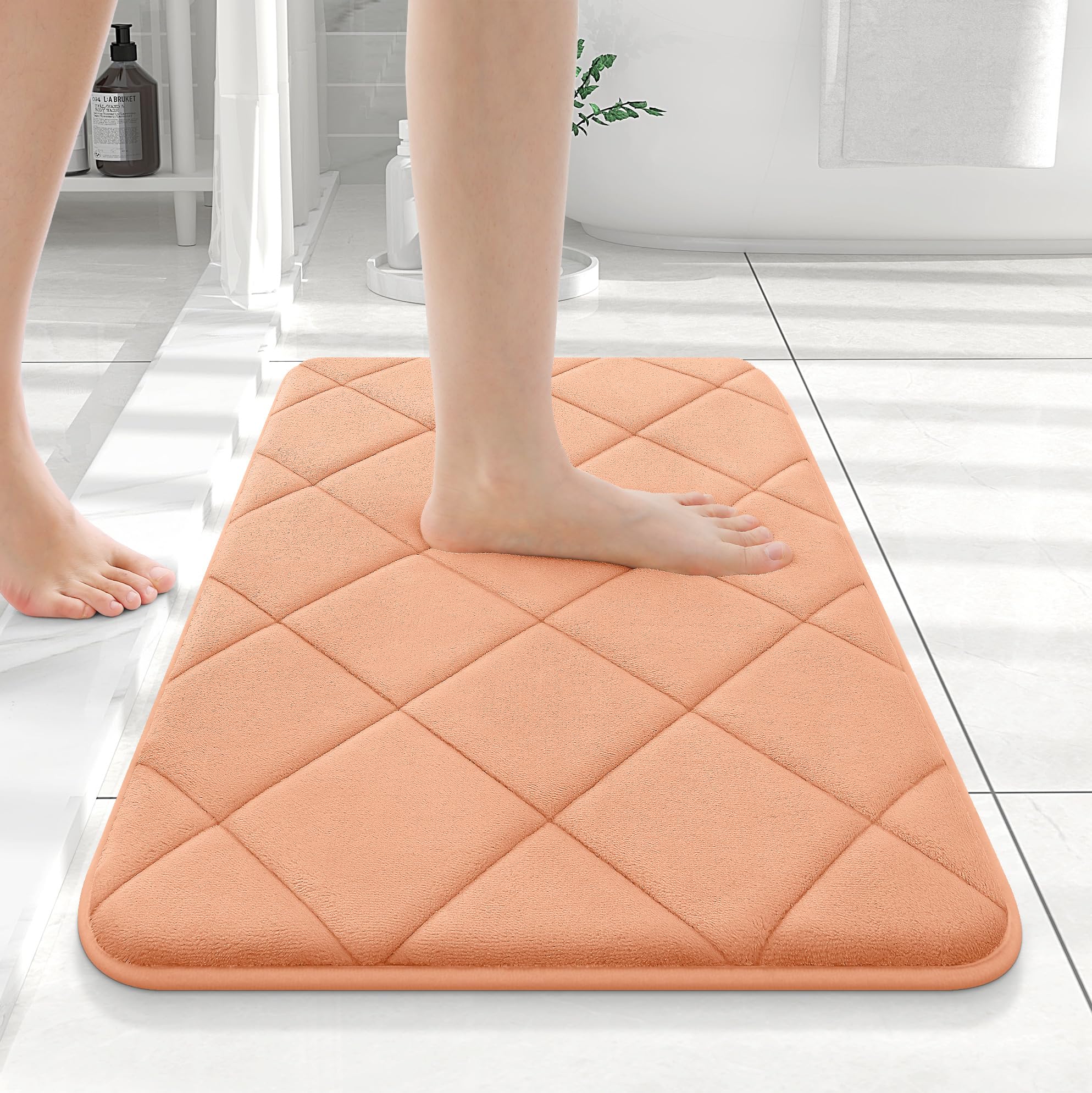 OLANLY Memory Foam Bath Mat 30x20, Ultra Soft and Absorbent Bathroom Rugs, Machine Washable, Comfortable Bath Carpet for Bathroom Floor, Tub and Shower, Black
