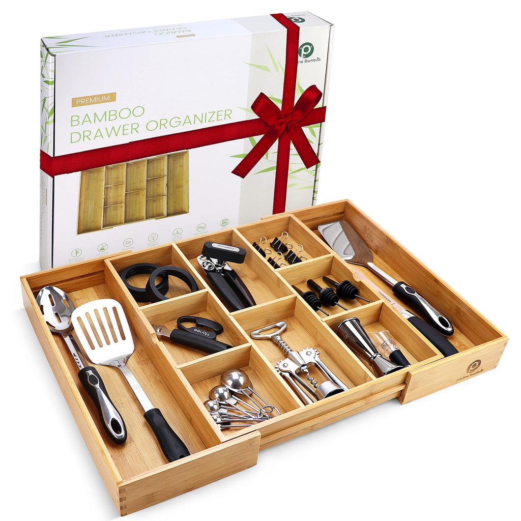 Silverware Organizer - Expandable Kitchen Drawer Organizer - Adjustable Kitchen Drawer Organizer for Utensils, Expandable to 22 Inches Wide, 10 Compartments, Silverware Tray for Drawer