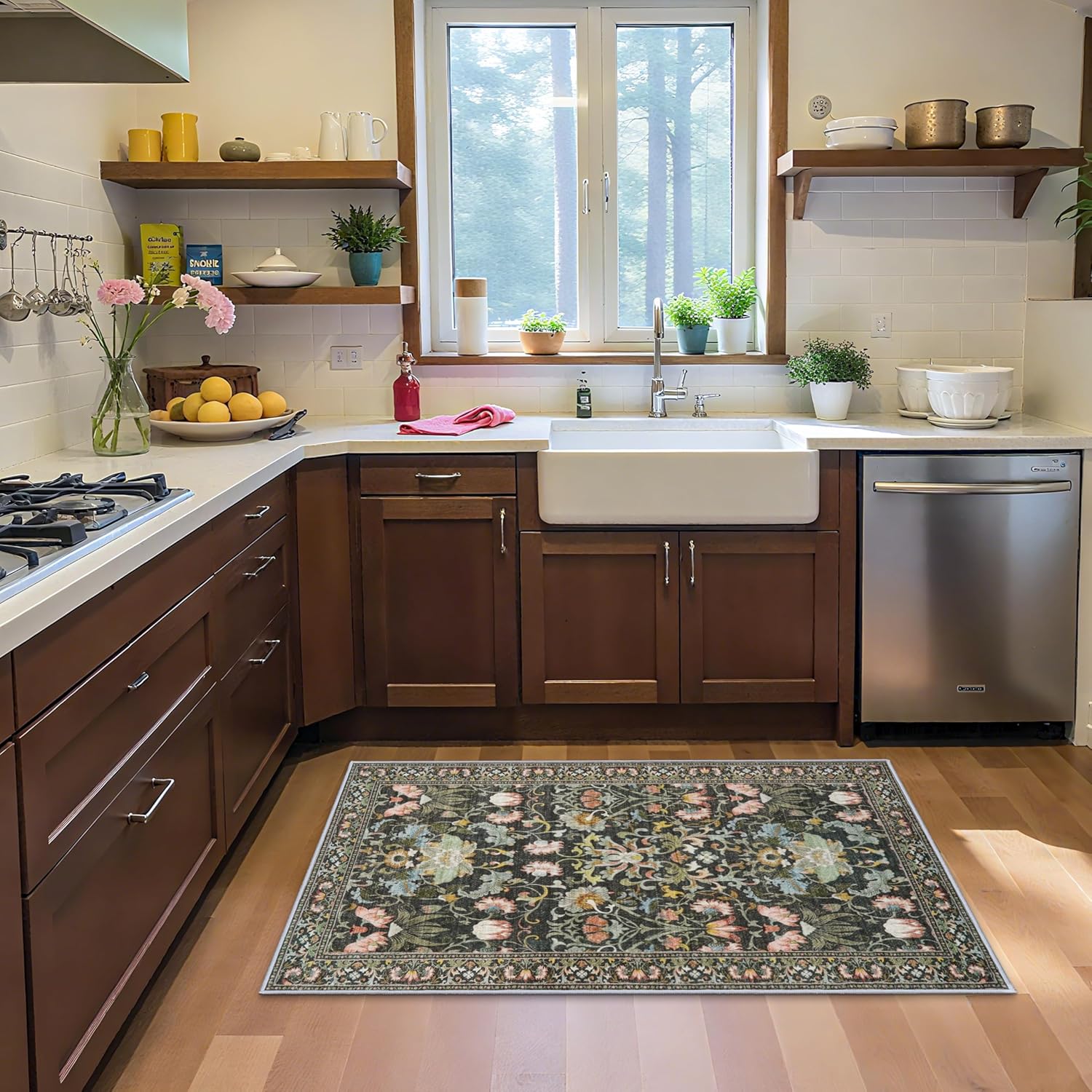 Washable 2x3 Entryway Area Rug - Neutral Kitchen Rug Runner Vintage Soft Floor Mat Non Slip Indoor Farmhouse Carpet for Bathroom Living Room Bedroom (2 X 3, Beige)