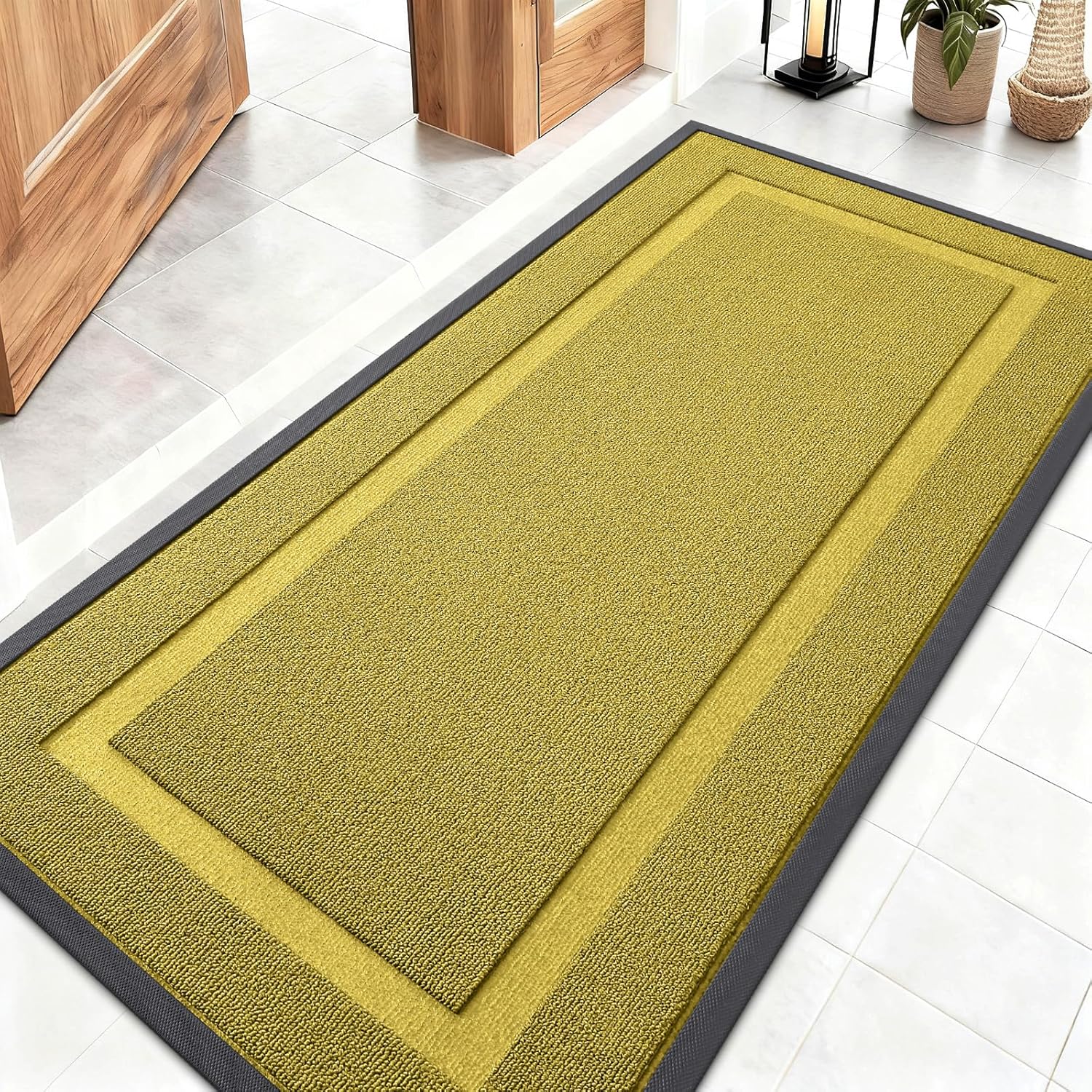 OLANLY Front Door Mat Indoor Outdoor Entrance, Waterproof All-Season, All-Weather Doormat, Sturdy Natural Rubber, Fade Resistant, Low Profile, Easy Clean Patio Porch Entryway Mat, 29.5x17, Beige